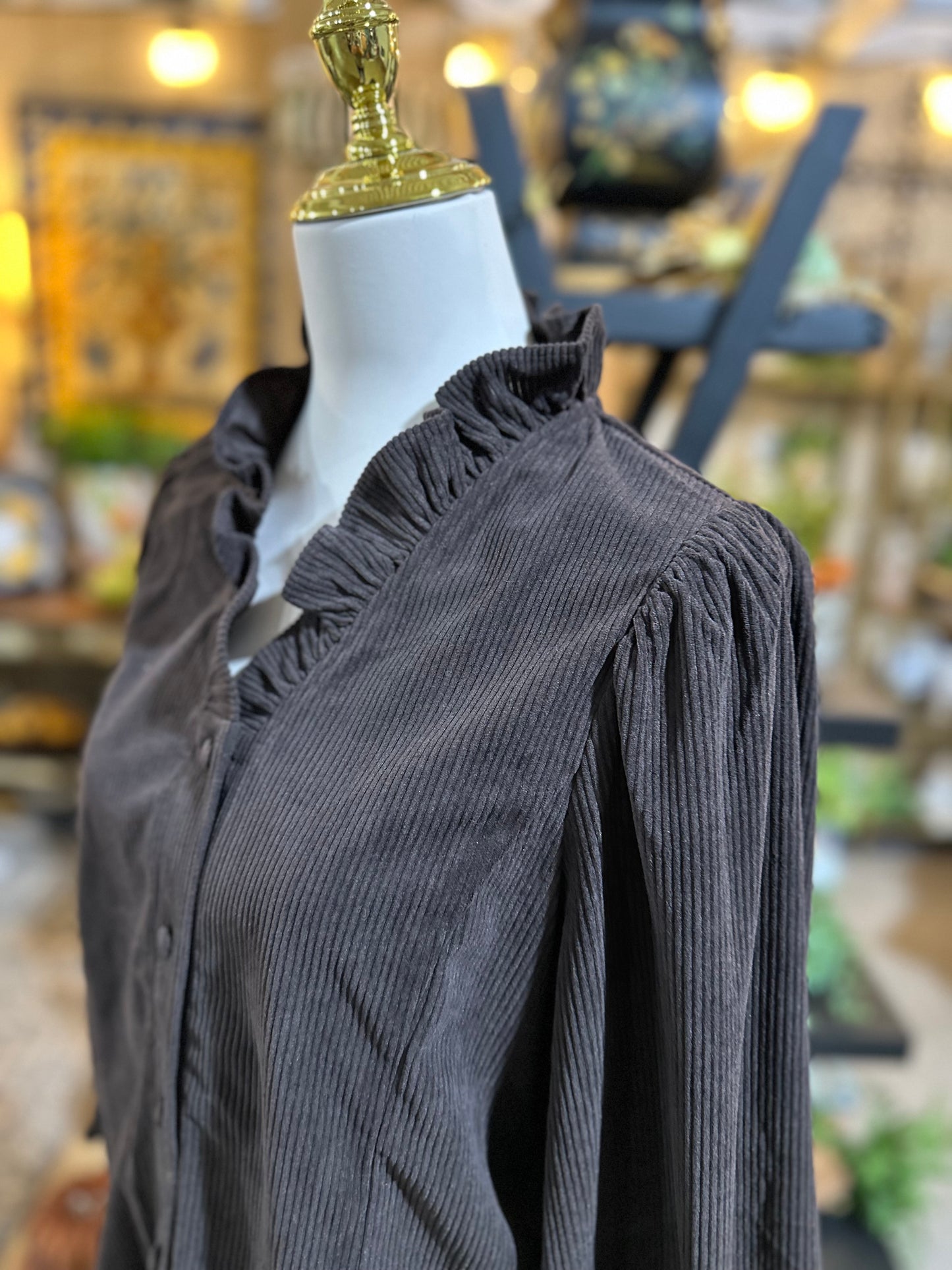 Umgee Chocolate Corduroy Blouse