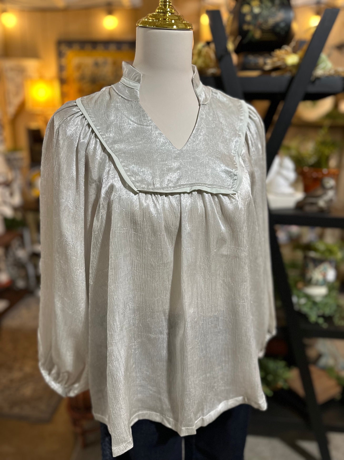 Umgee Brocade Top in Silver