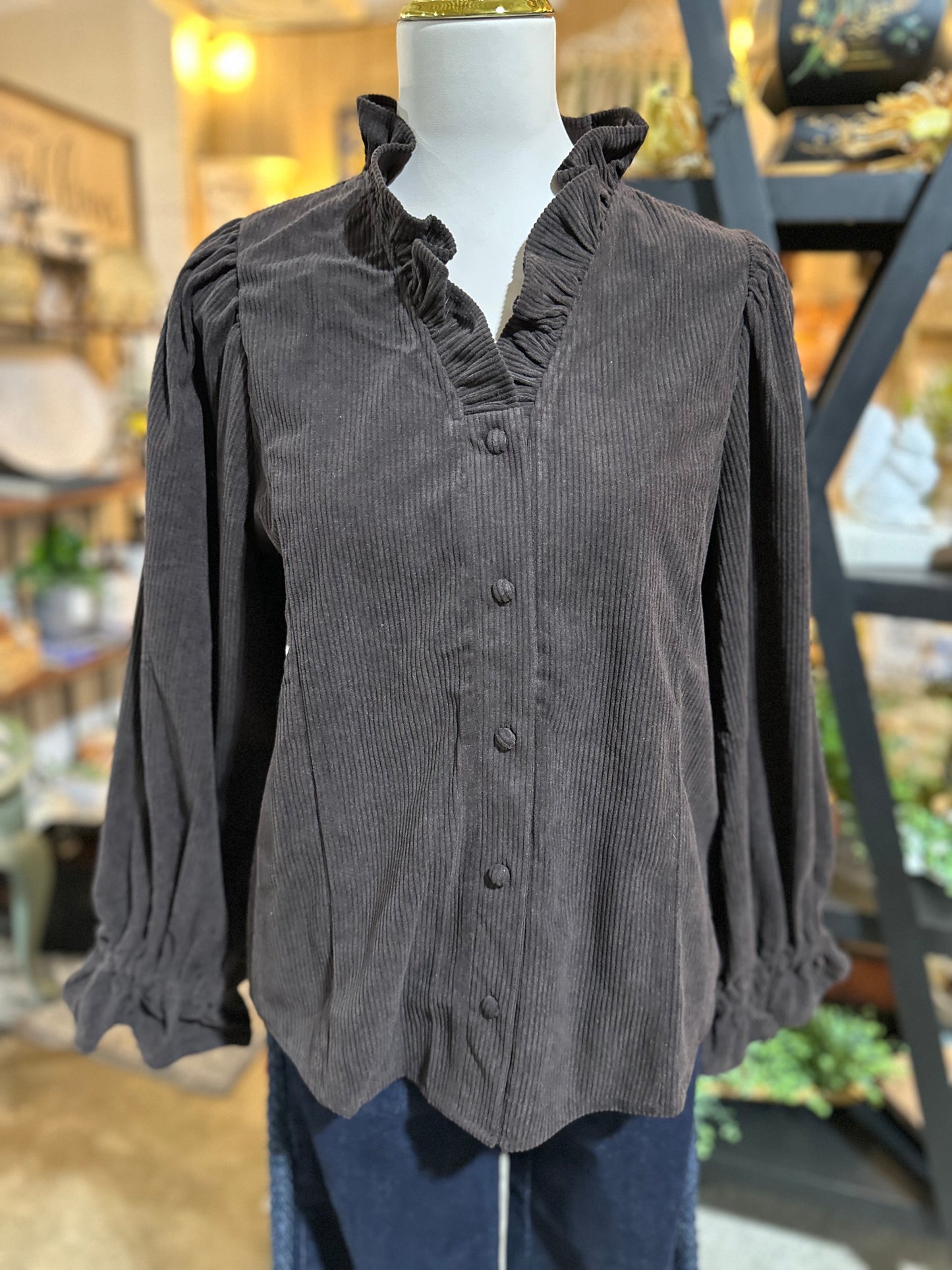 Umgee Chocolate Corduroy Blouse