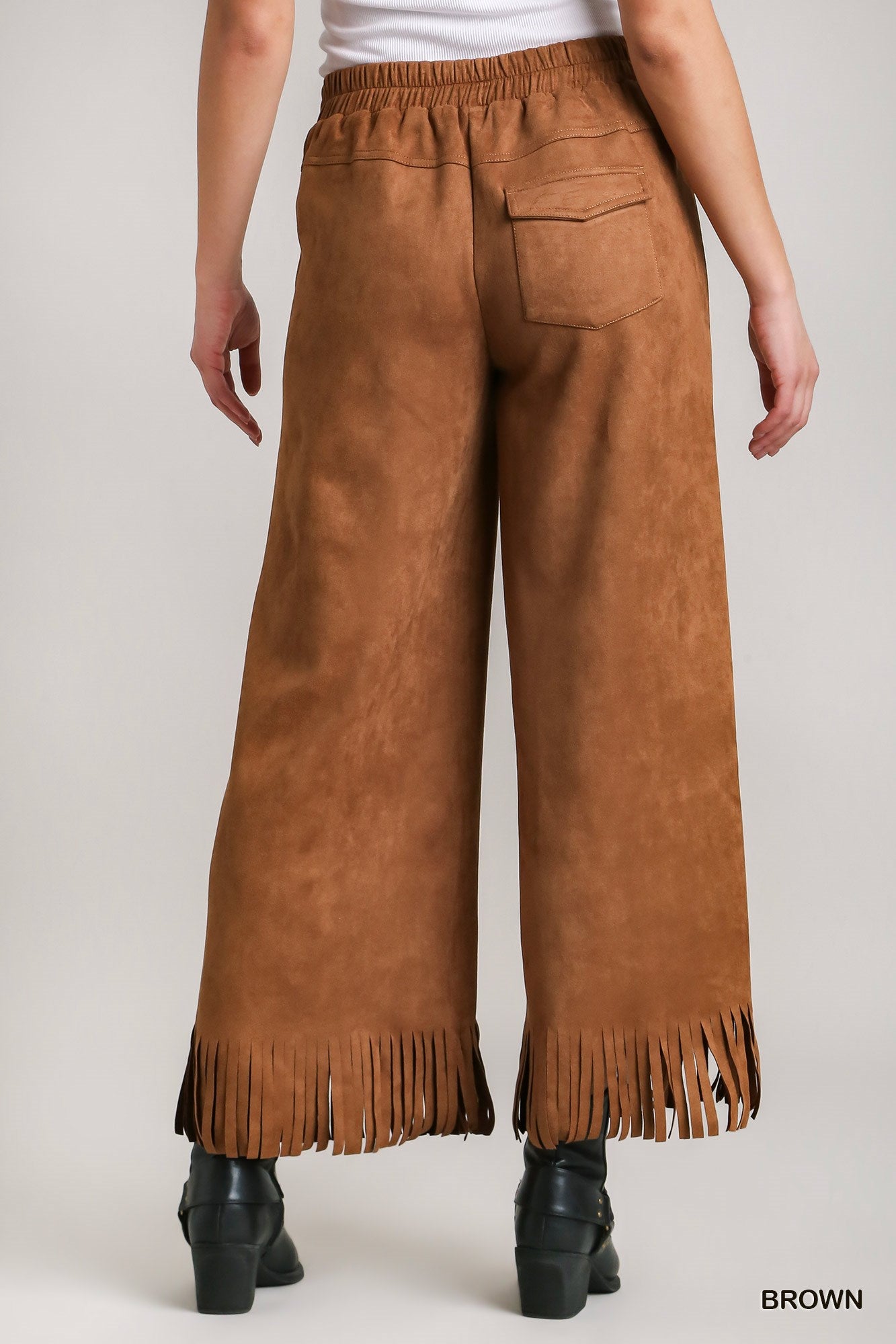 Umgee Suede Fringe Pants in Brown