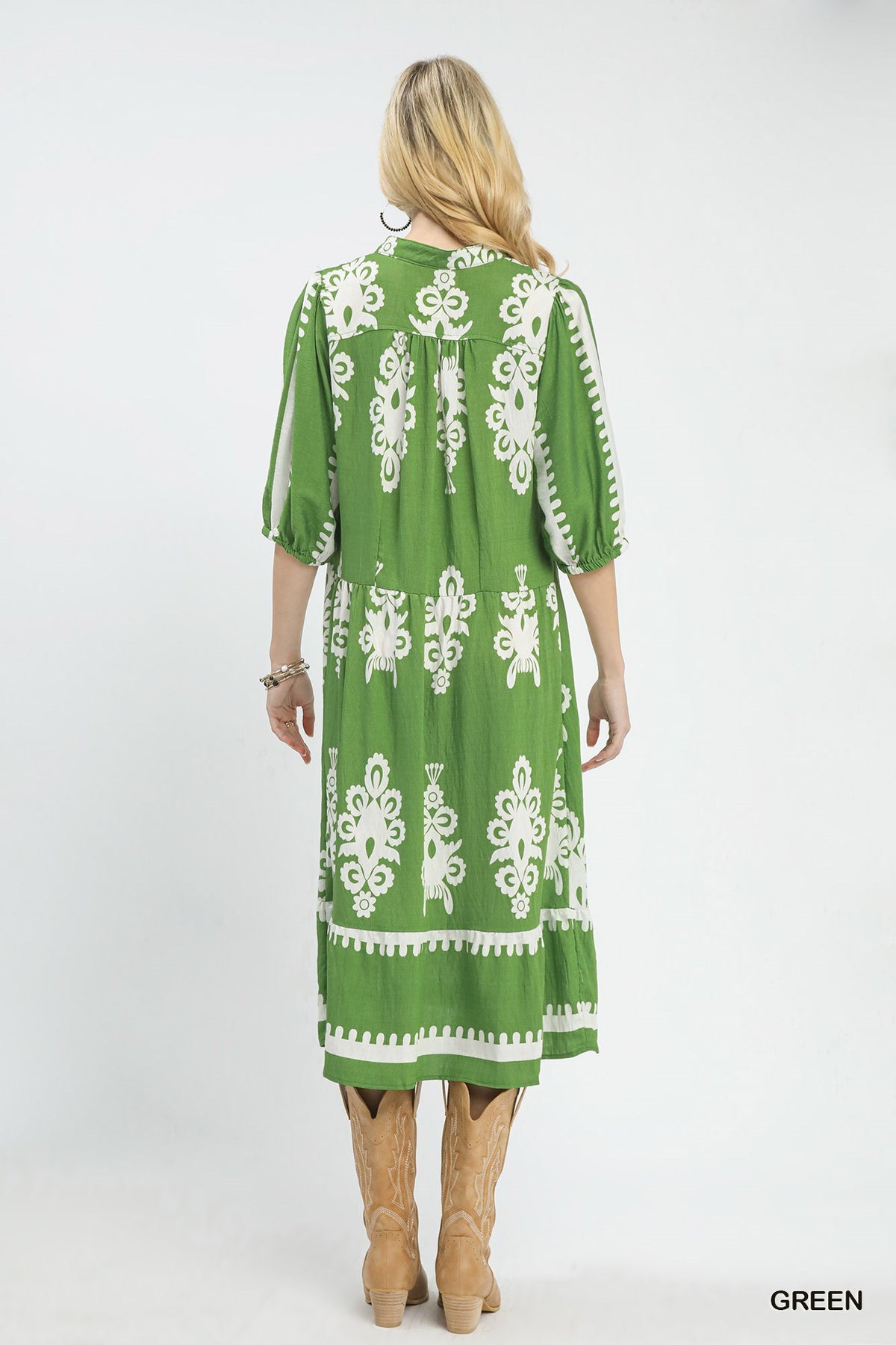 Umgee Abstract Print Midi Dress in Green
