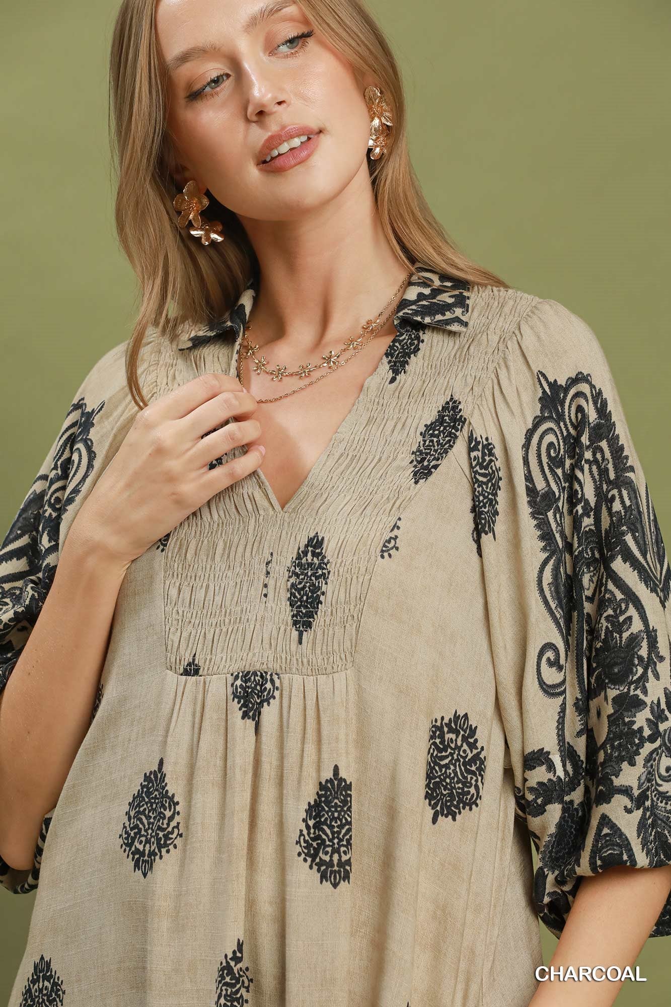 Umgee Smocked Detail Midi Dress