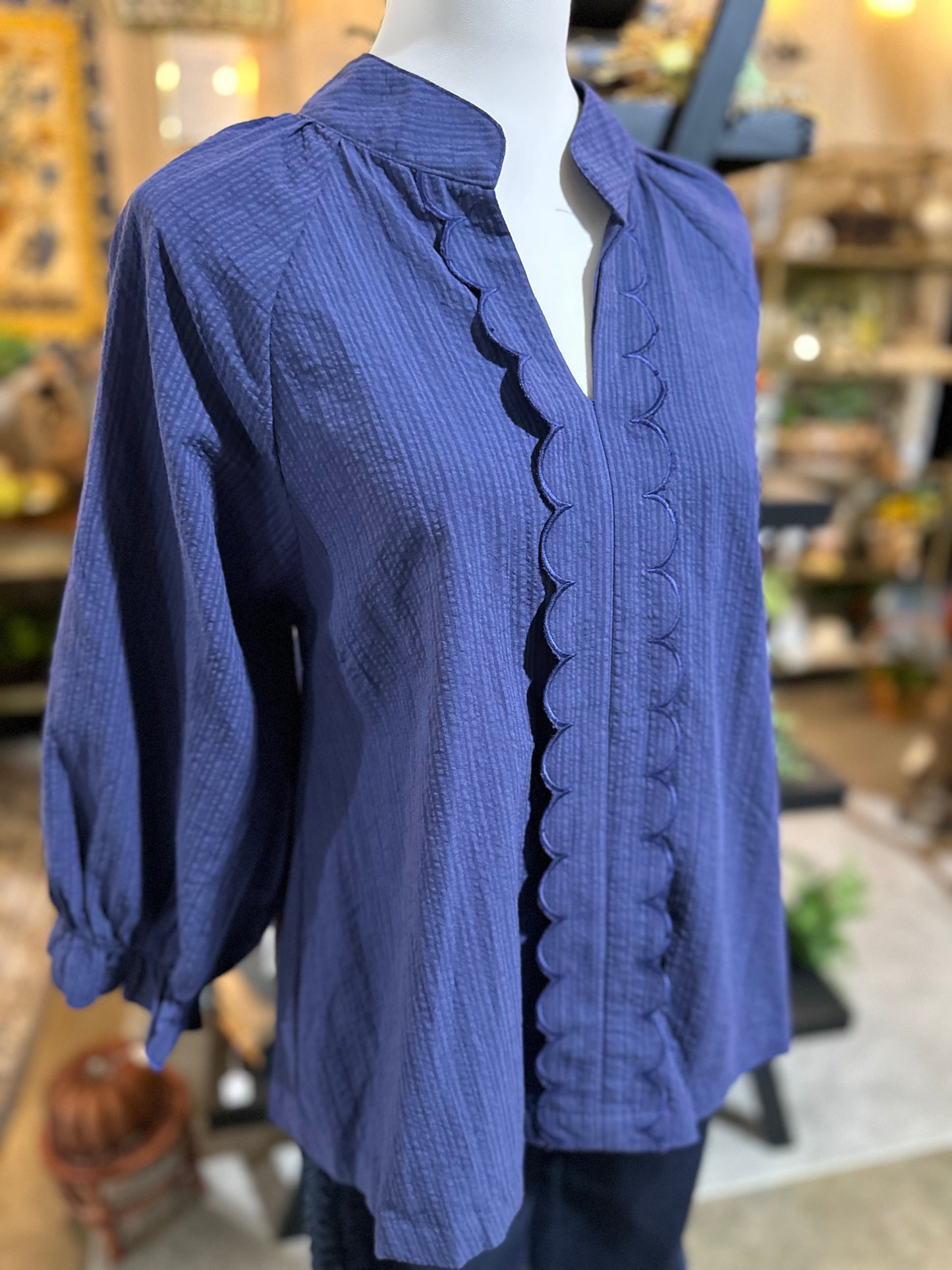 Umgee Scallop Top in Navy