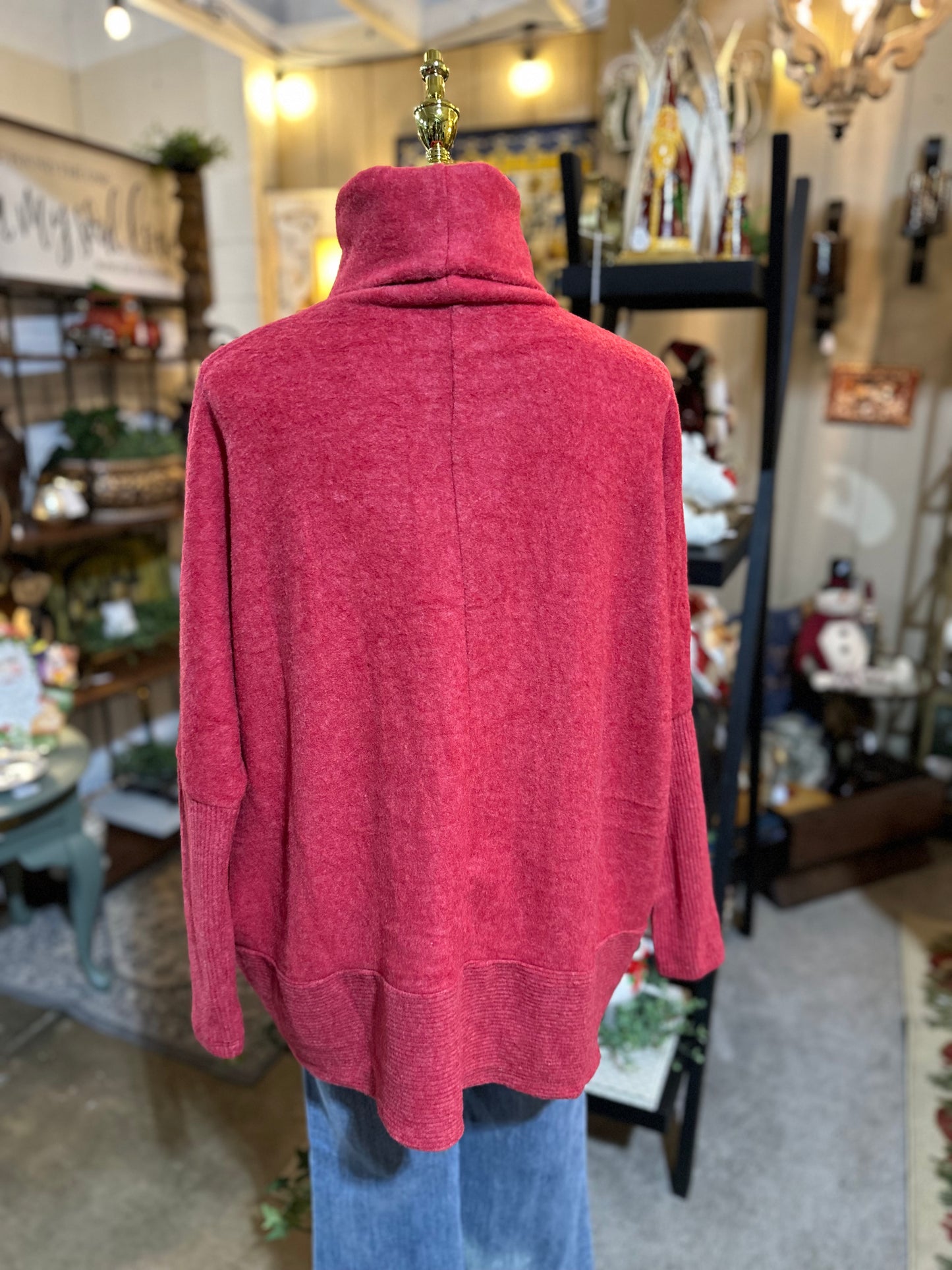 Zenana Hacci Turtleneck Sweater in Dark Red