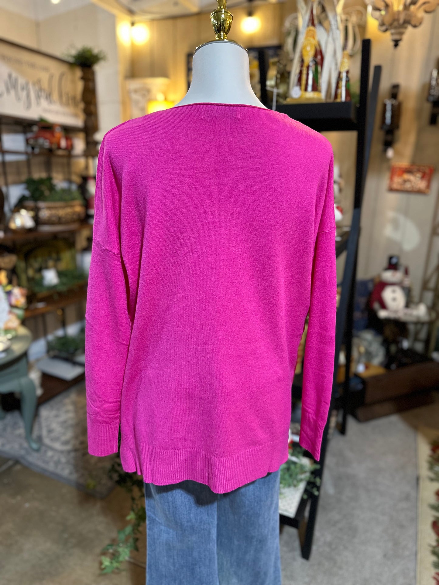Zenana Front Seam Sweater in Hot Pink