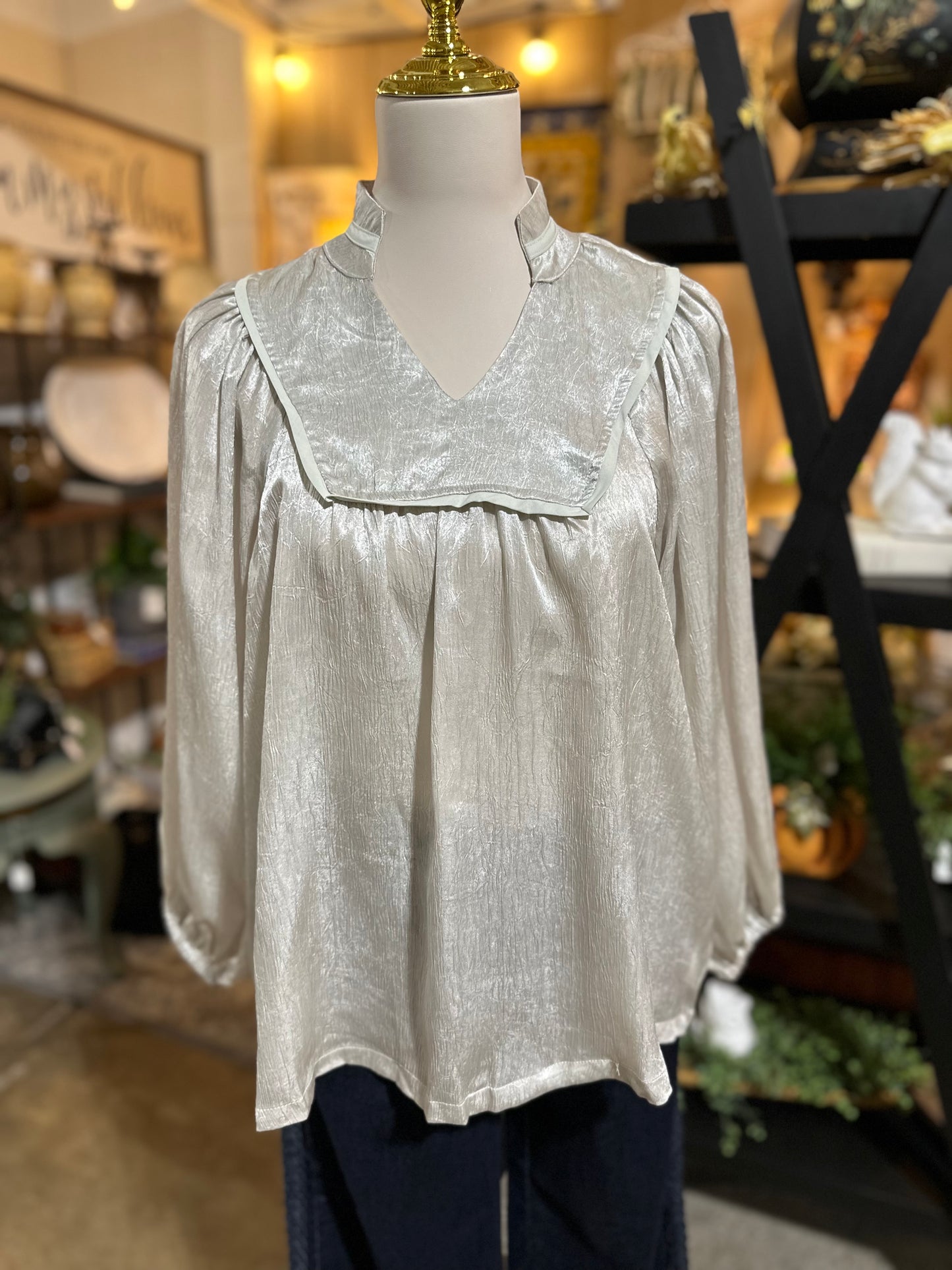 Umgee Brocade Top in Silver
