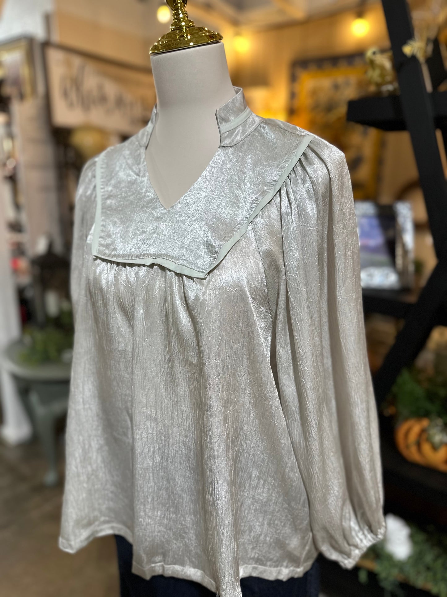 Umgee Brocade Top in Silver