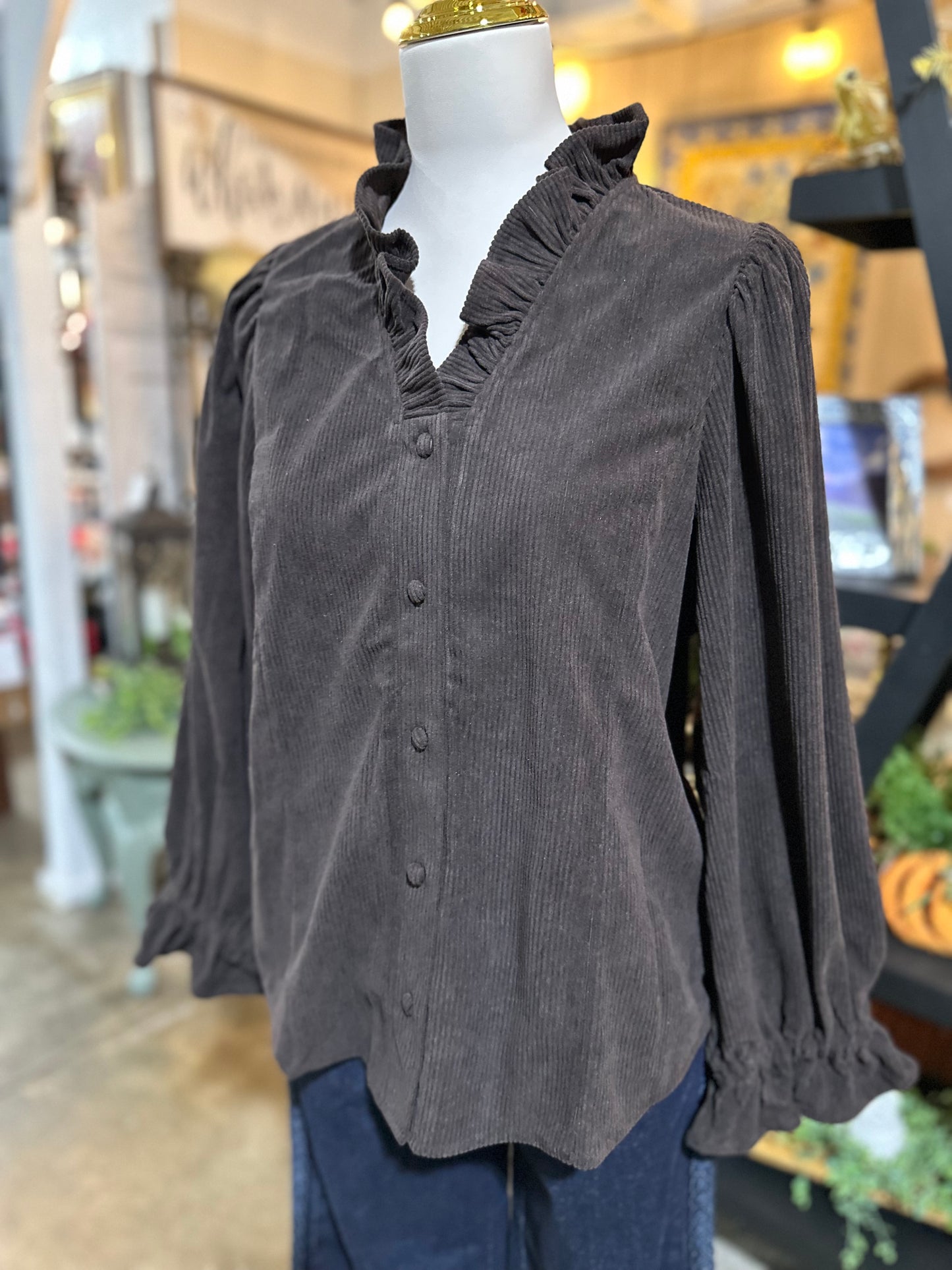 Umgee Chocolate Corduroy Blouse