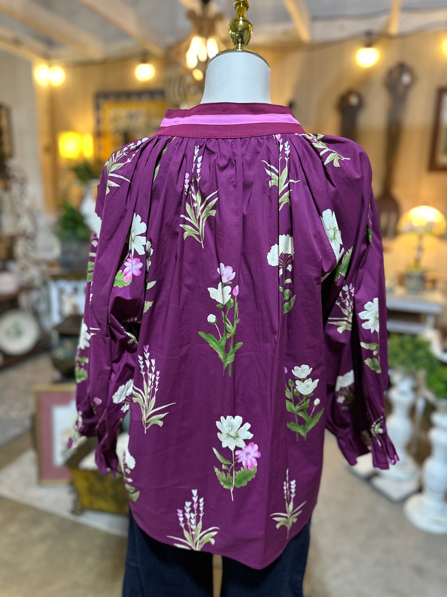 Umgee Floral Contrast Top in Plum