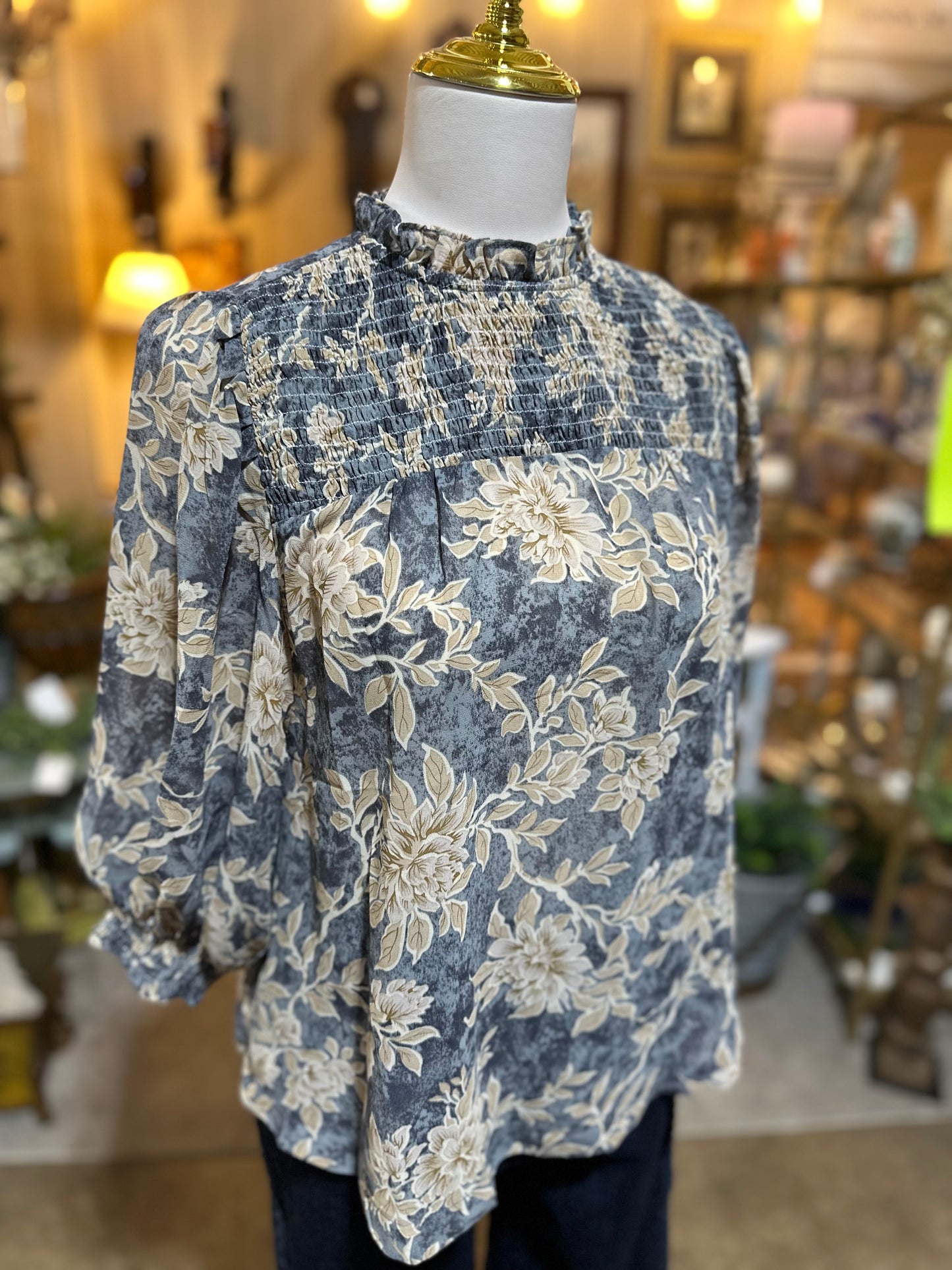 Umgee Smocked Floral Blouse