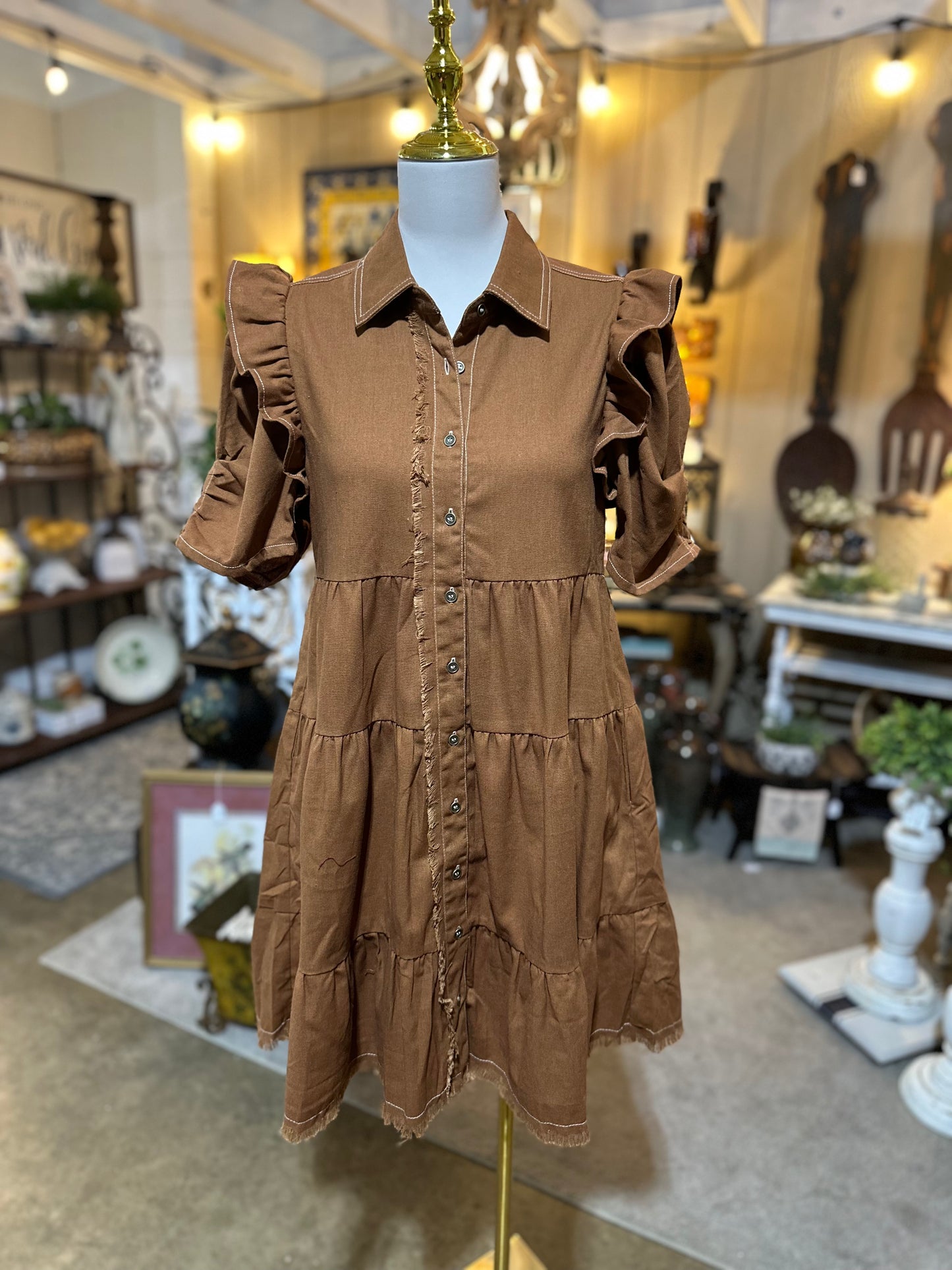 GiGiO Gathered Sleeve Dress in Copper