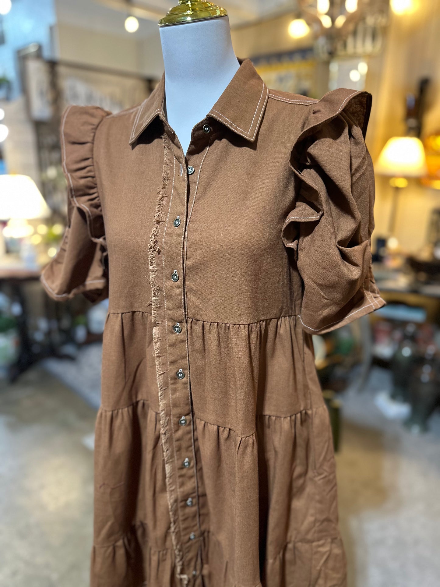 GiGiO Gathered Sleeve Dress in Copper