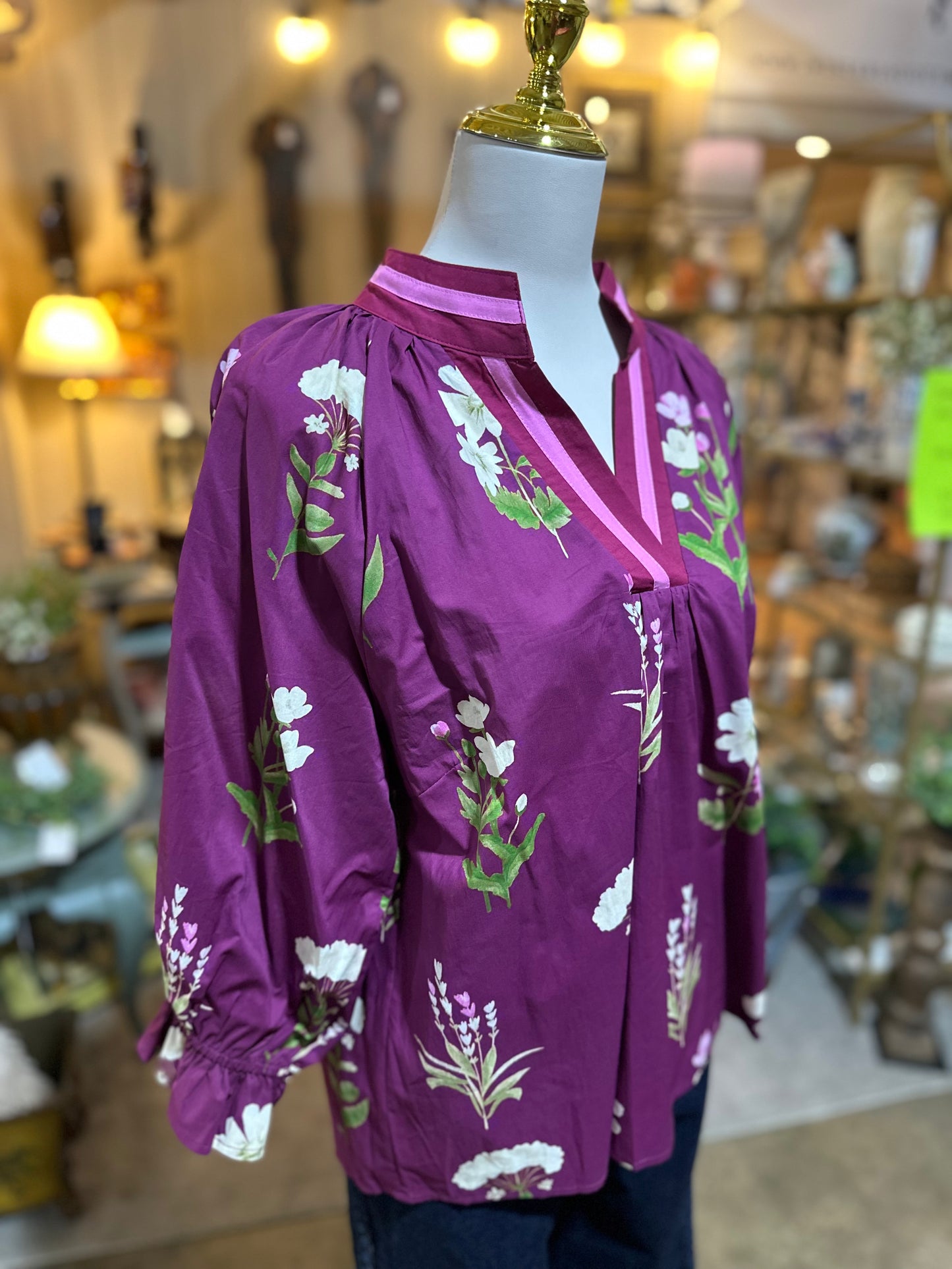Umgee Floral Contrast Top in Plum
