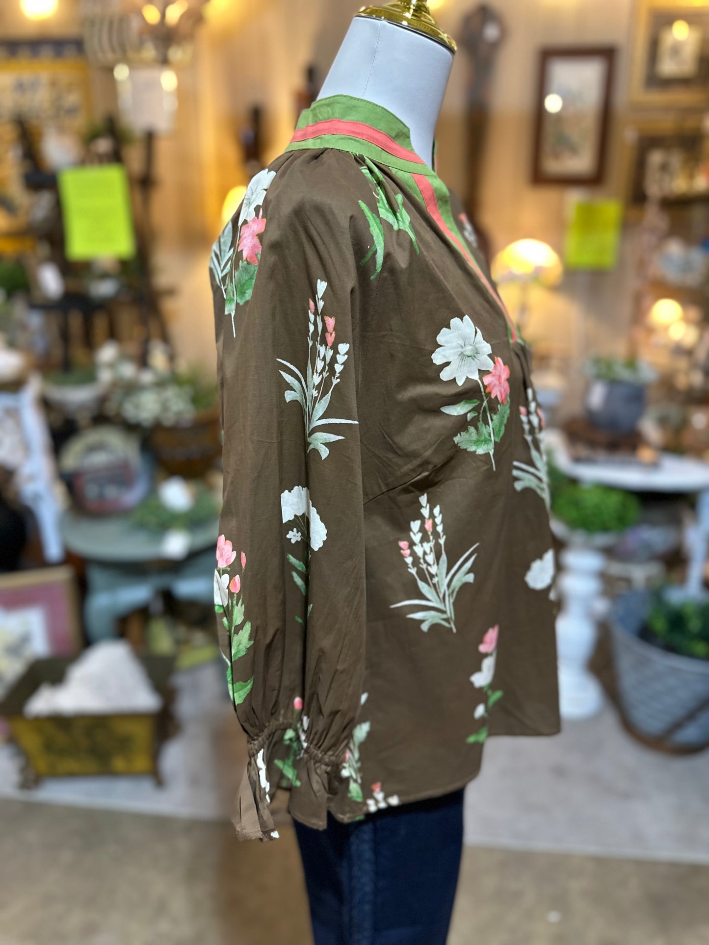 Umgee Floral Contrast Top in Brown Mix