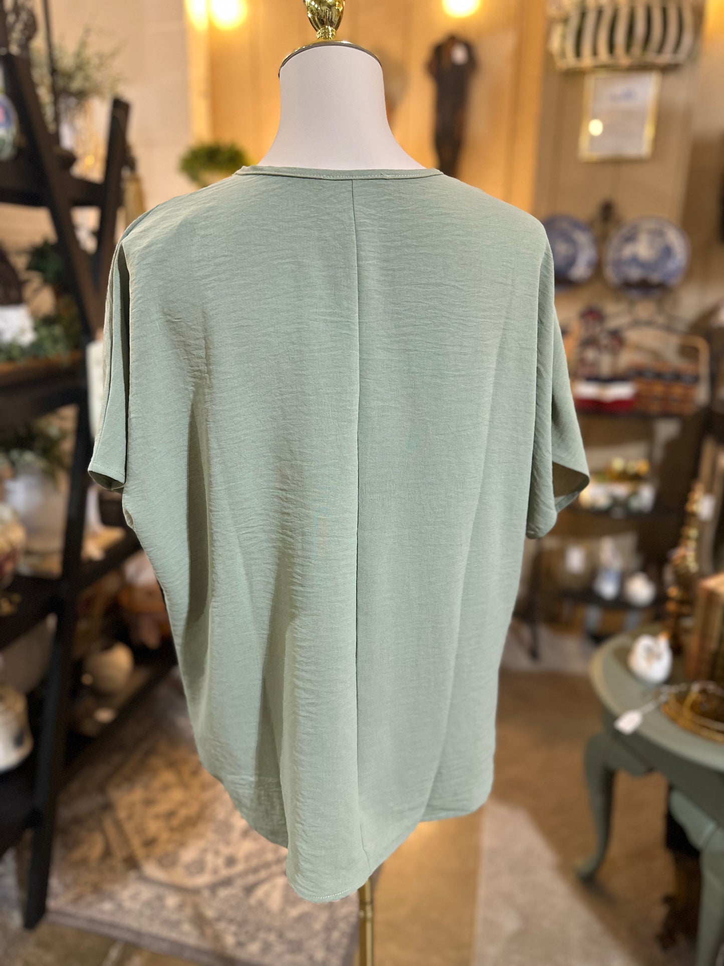 Entro Basic V-Neck Top in Sage