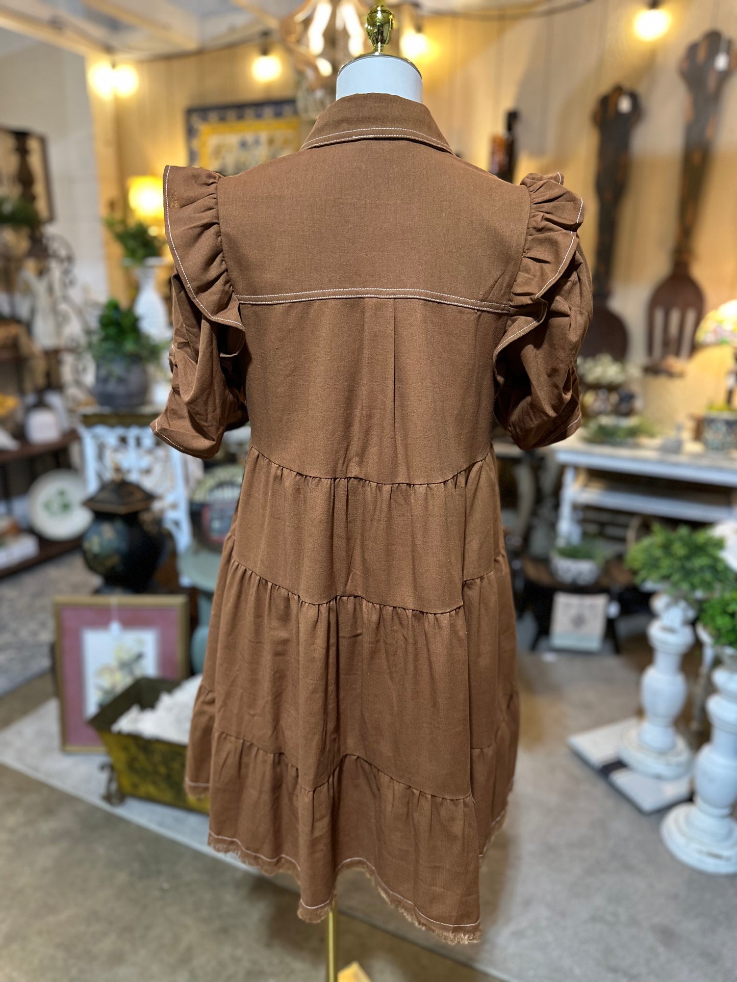 GiGiO Gathered Sleeve Dress in Copper