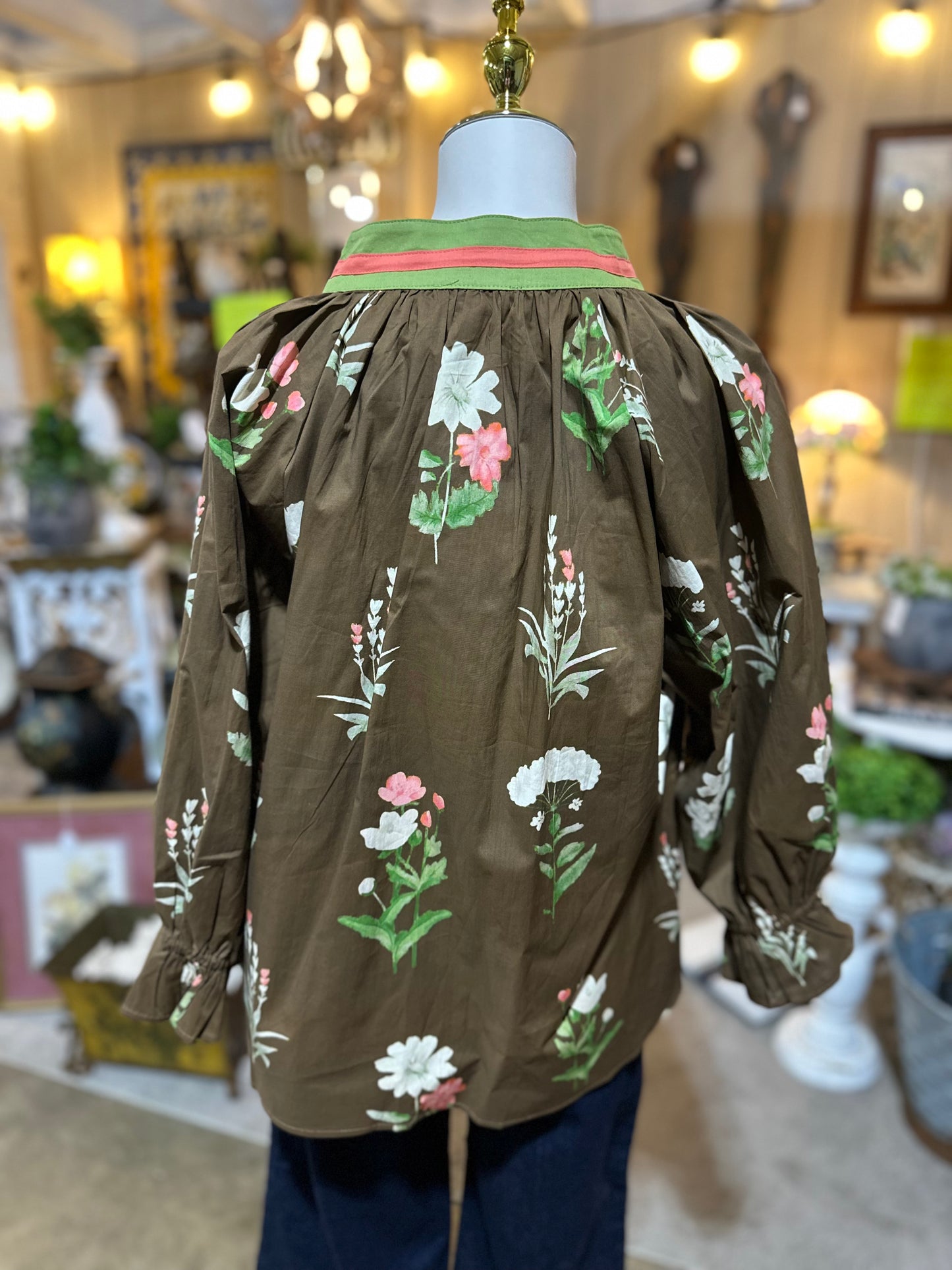 Umgee Floral Contrast Top in Brown Mix