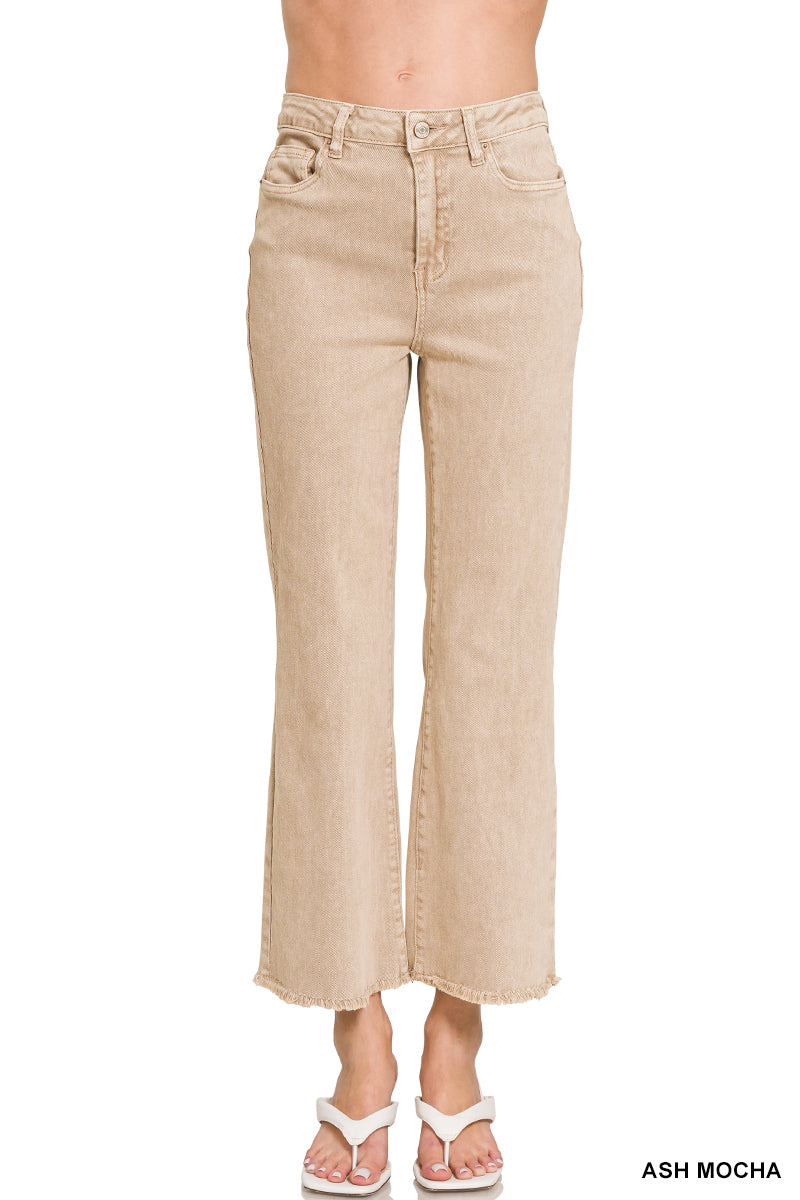 Zenana Frayed Denim Pants in Ash Mocha