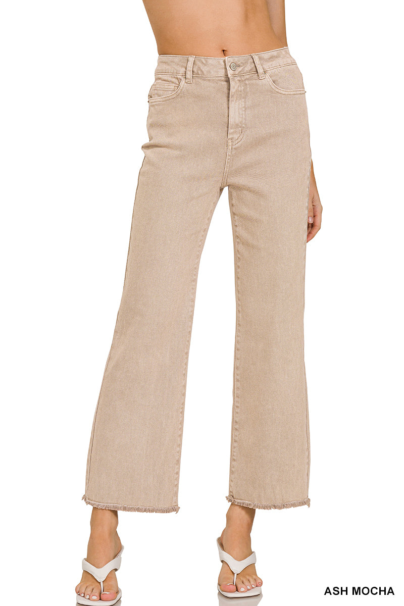 Zenana Frayed Denim Pants in Ash Mocha