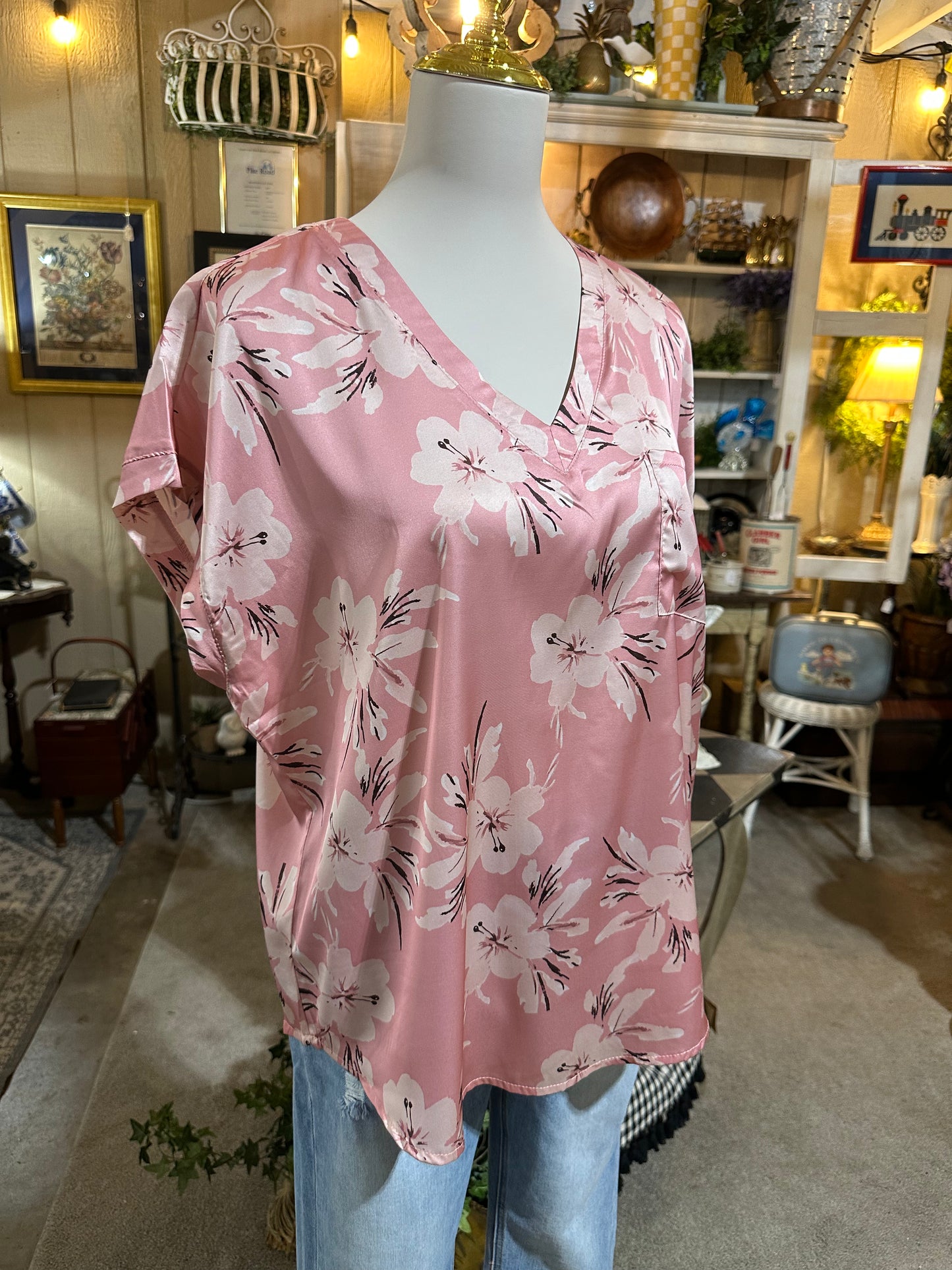 Jodifl Pink Floral Satin Shirt