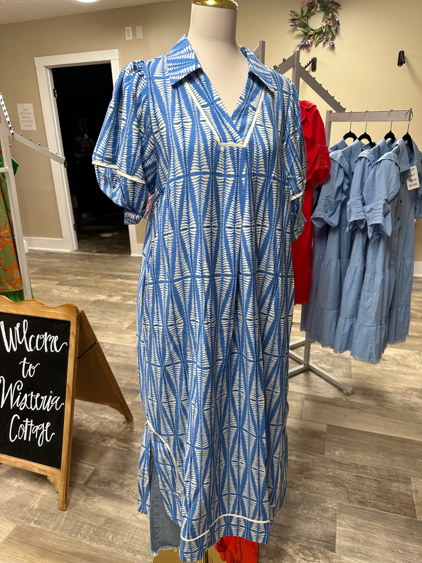 Umgee Geometric Midi Dress is Cerulean