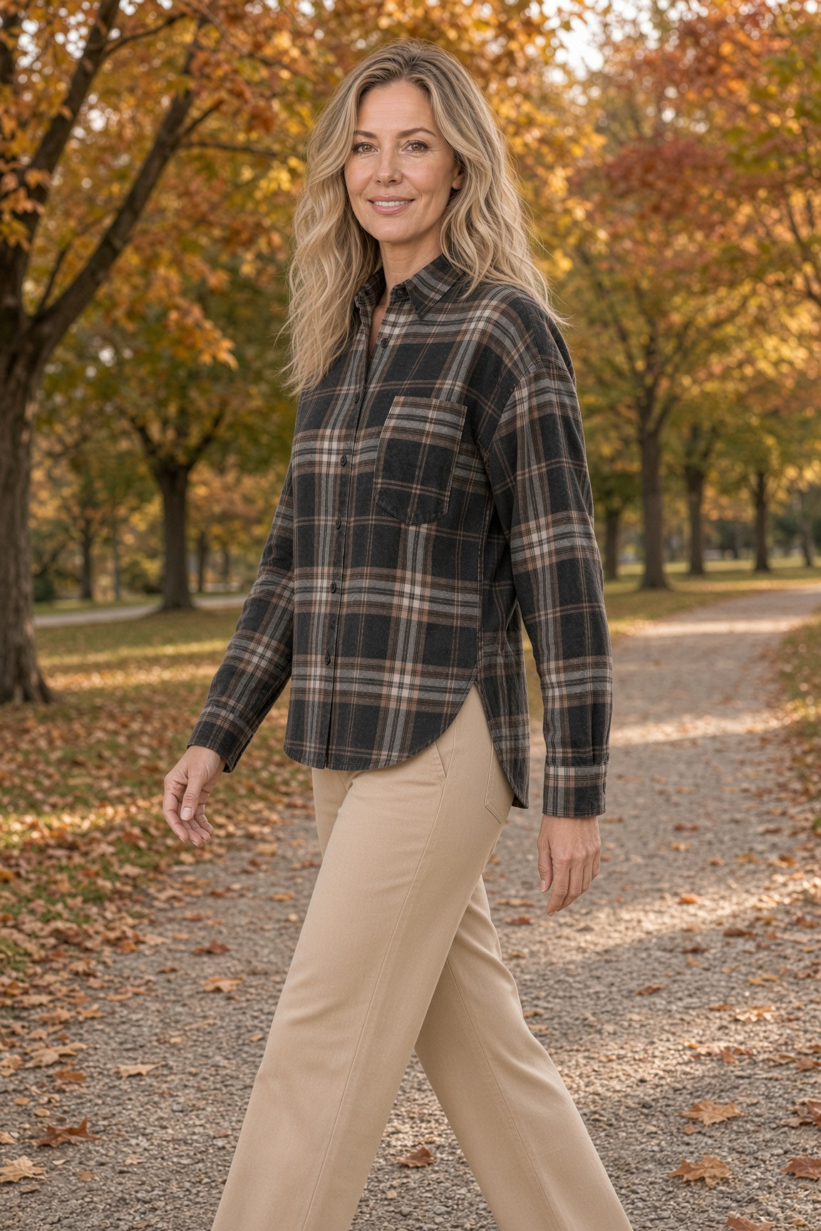 JOA Plaid Boxy Button-Down Shirt – Black