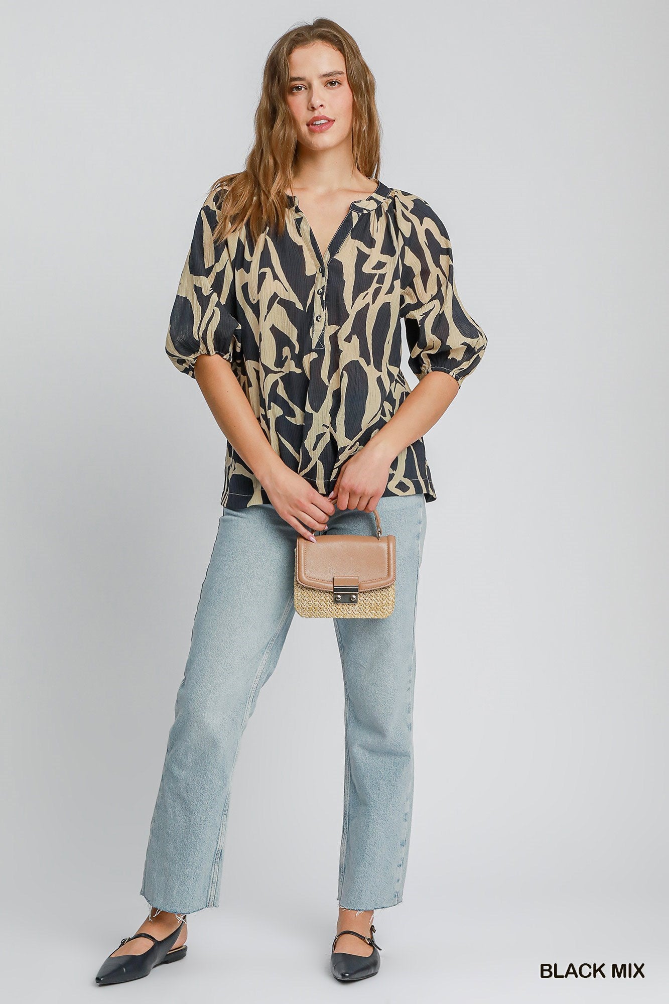Umgee Abstract Top in Black Mix