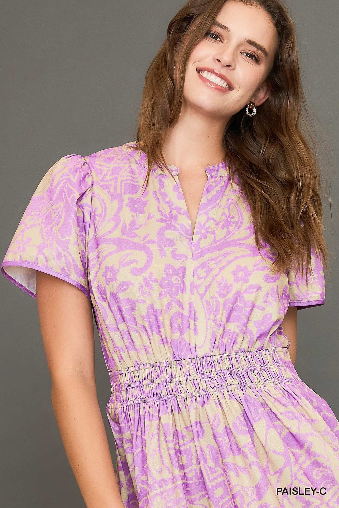 Umgee Lavender Print Maxi Dress