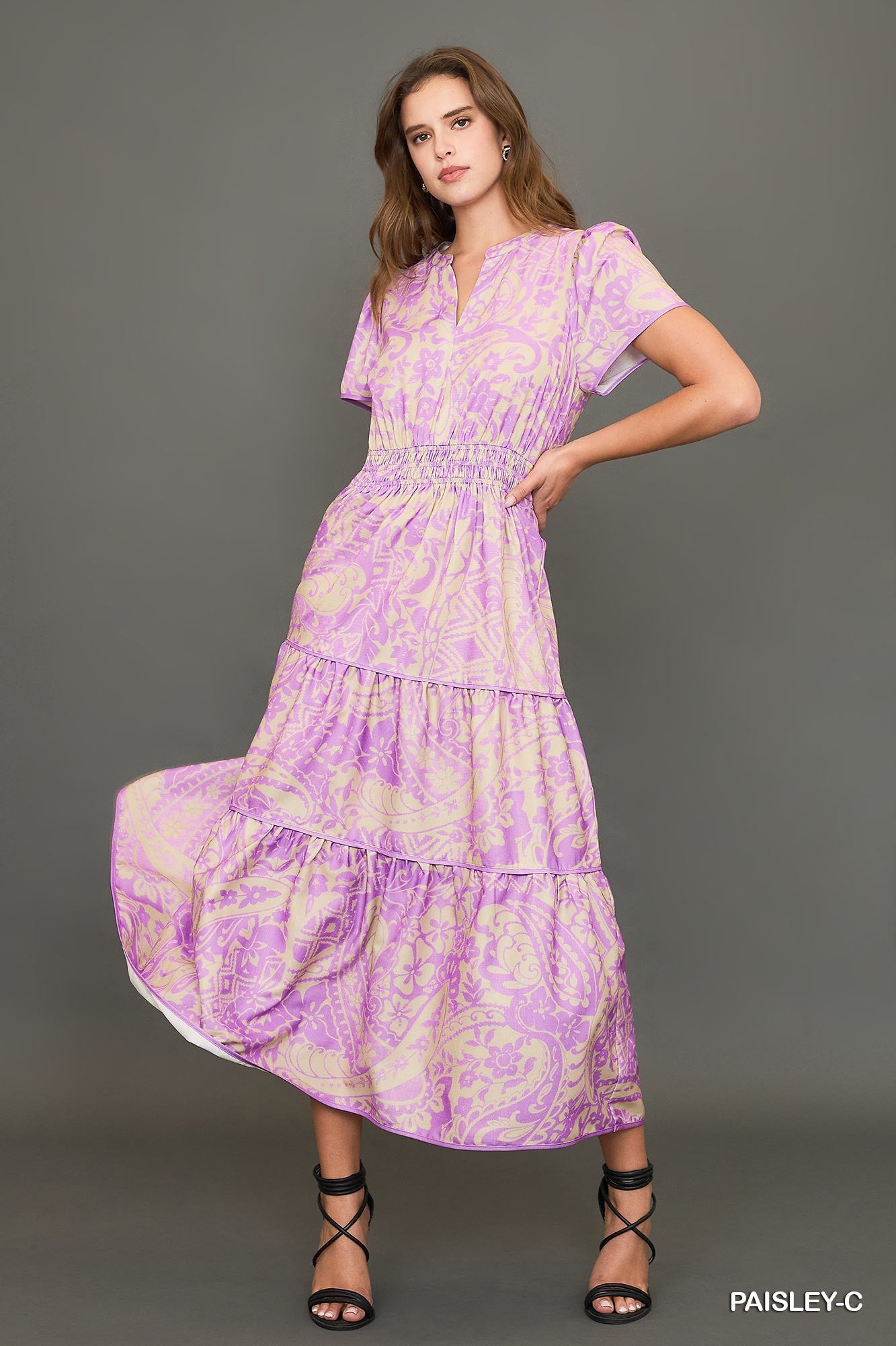 Umgee Lavender Print Maxi Dress