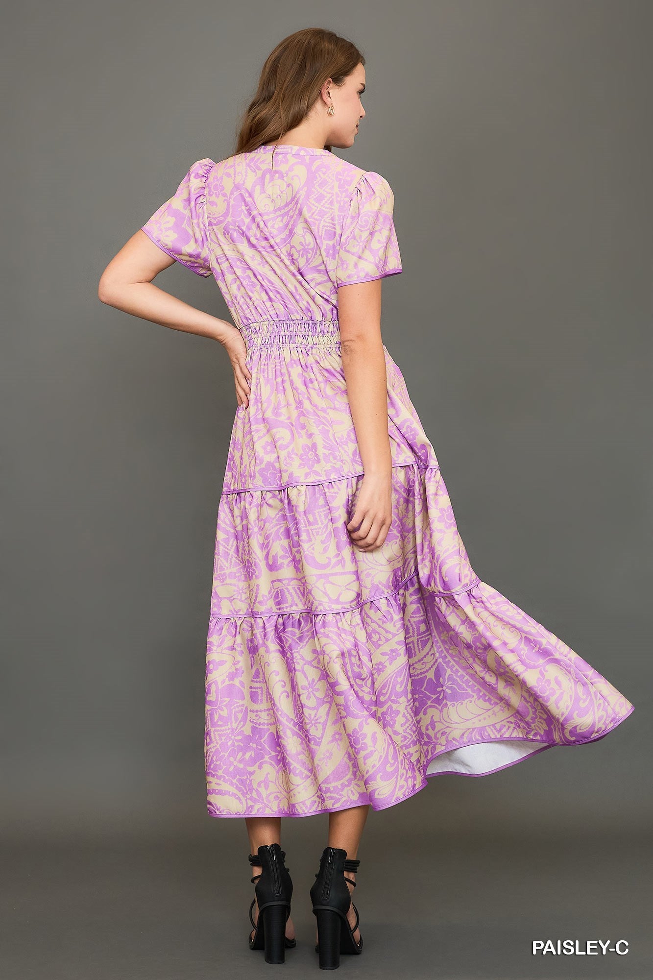 Umgee Lavender Print Maxi Dress
