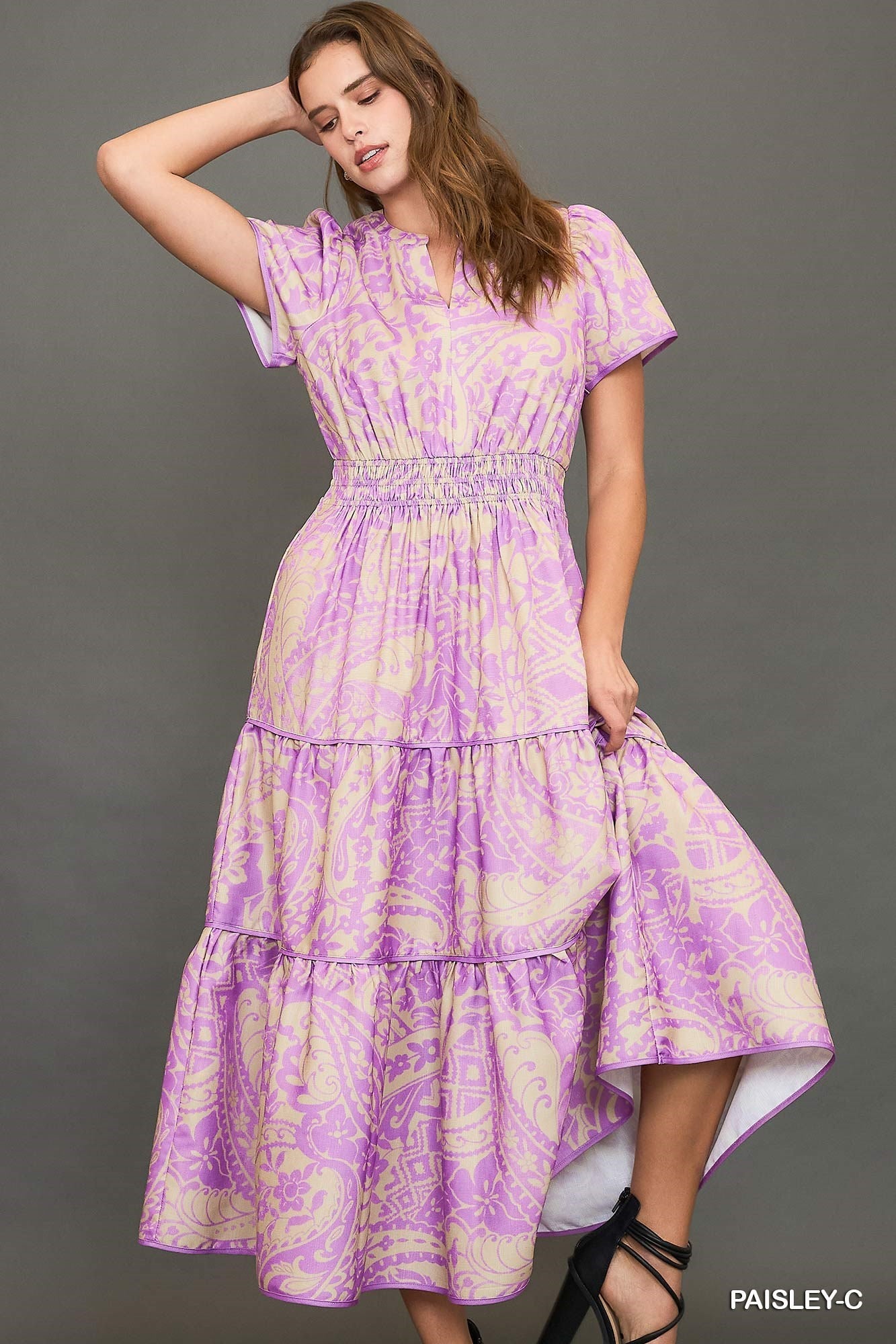 Umgee Lavender Print Maxi Dress