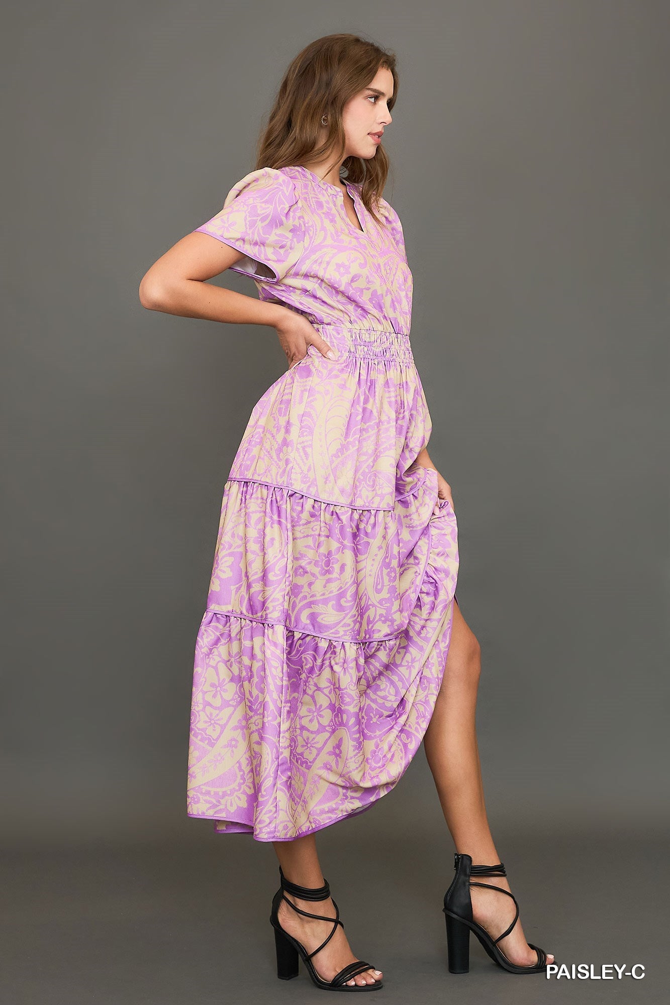 Umgee Lavender Print Maxi Dress