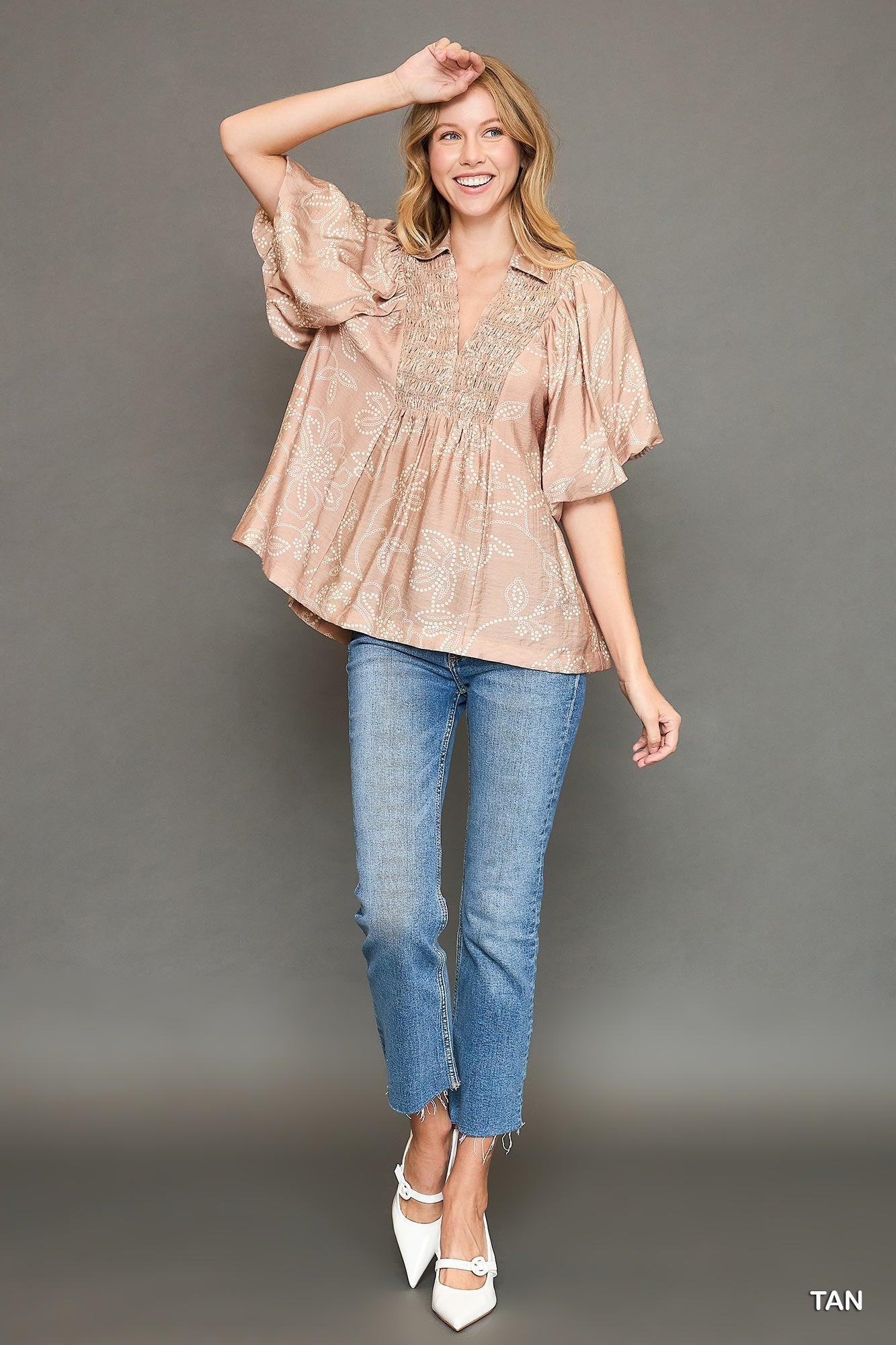 Umgee Tan Smocked Top
