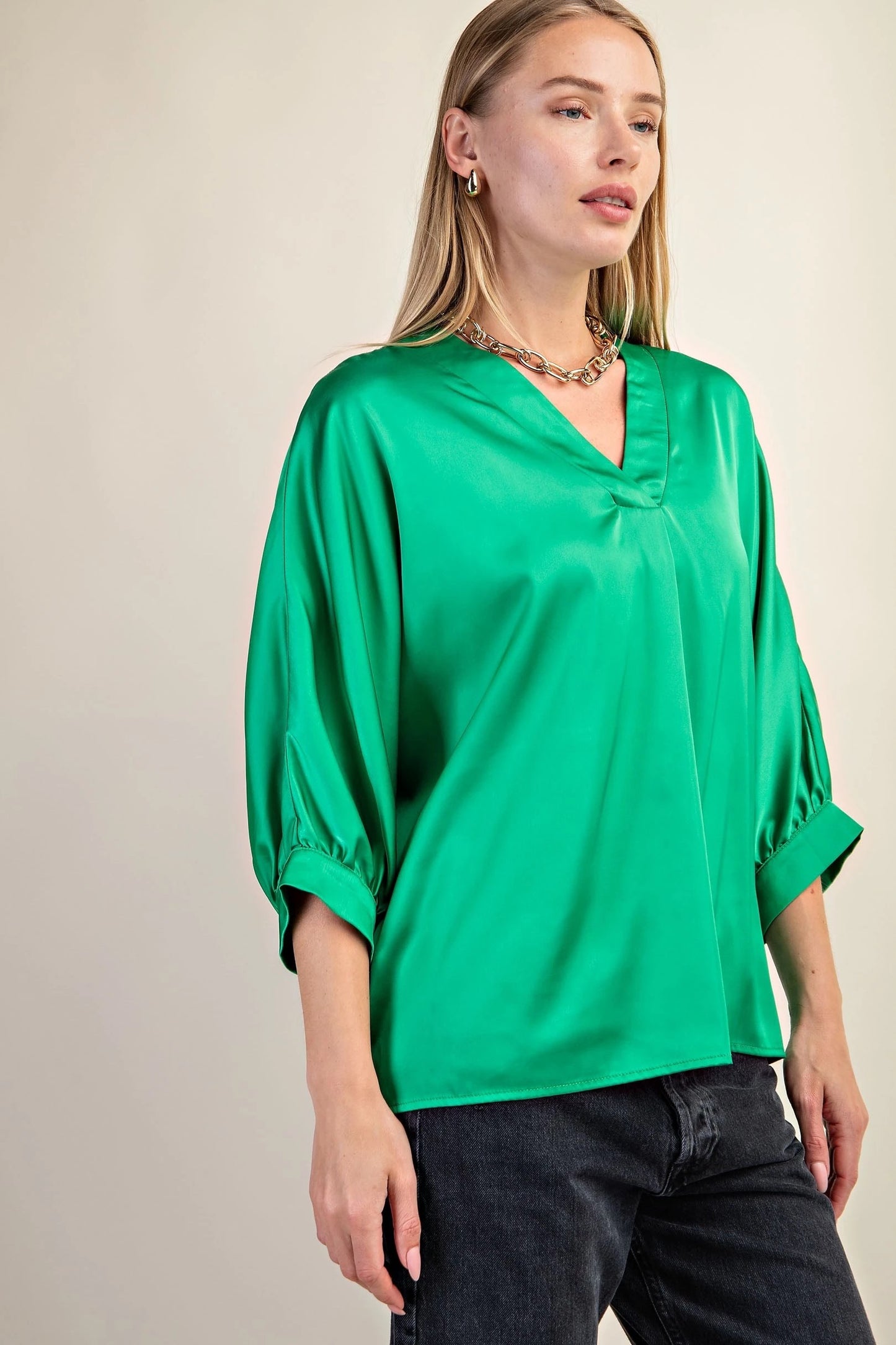 GiGiO Green Satin Blouse