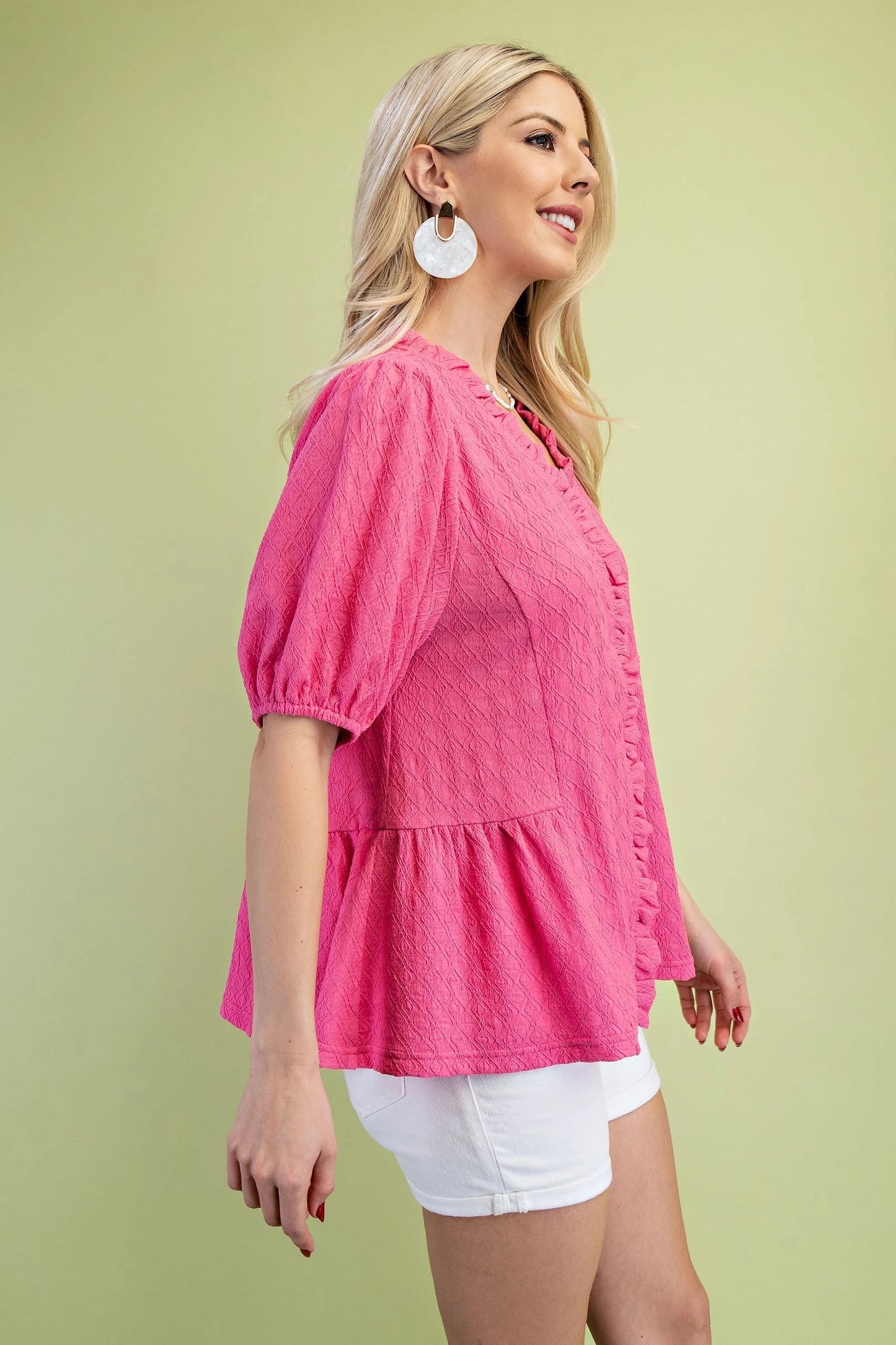 GiGiO Puff Sleeve Top in Hot Pink