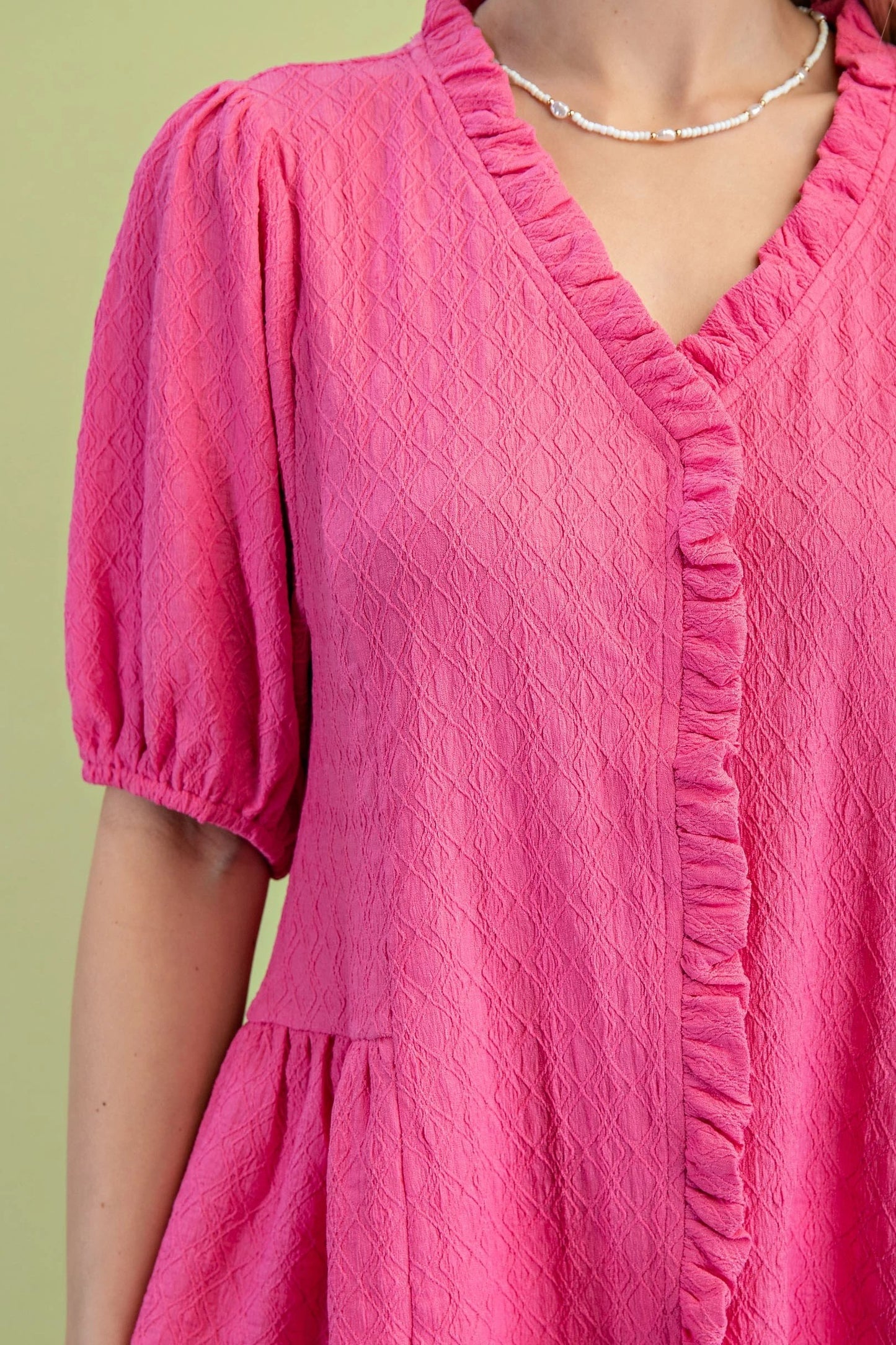 GiGiO Puff Sleeve Top in Hot Pink