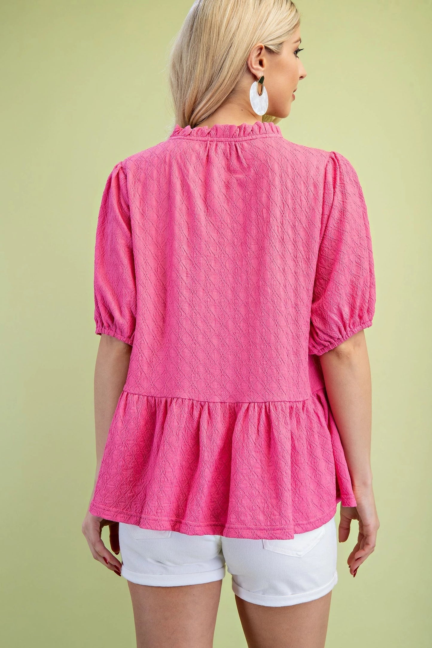 GiGiO Puff Sleeve Top in Hot Pink