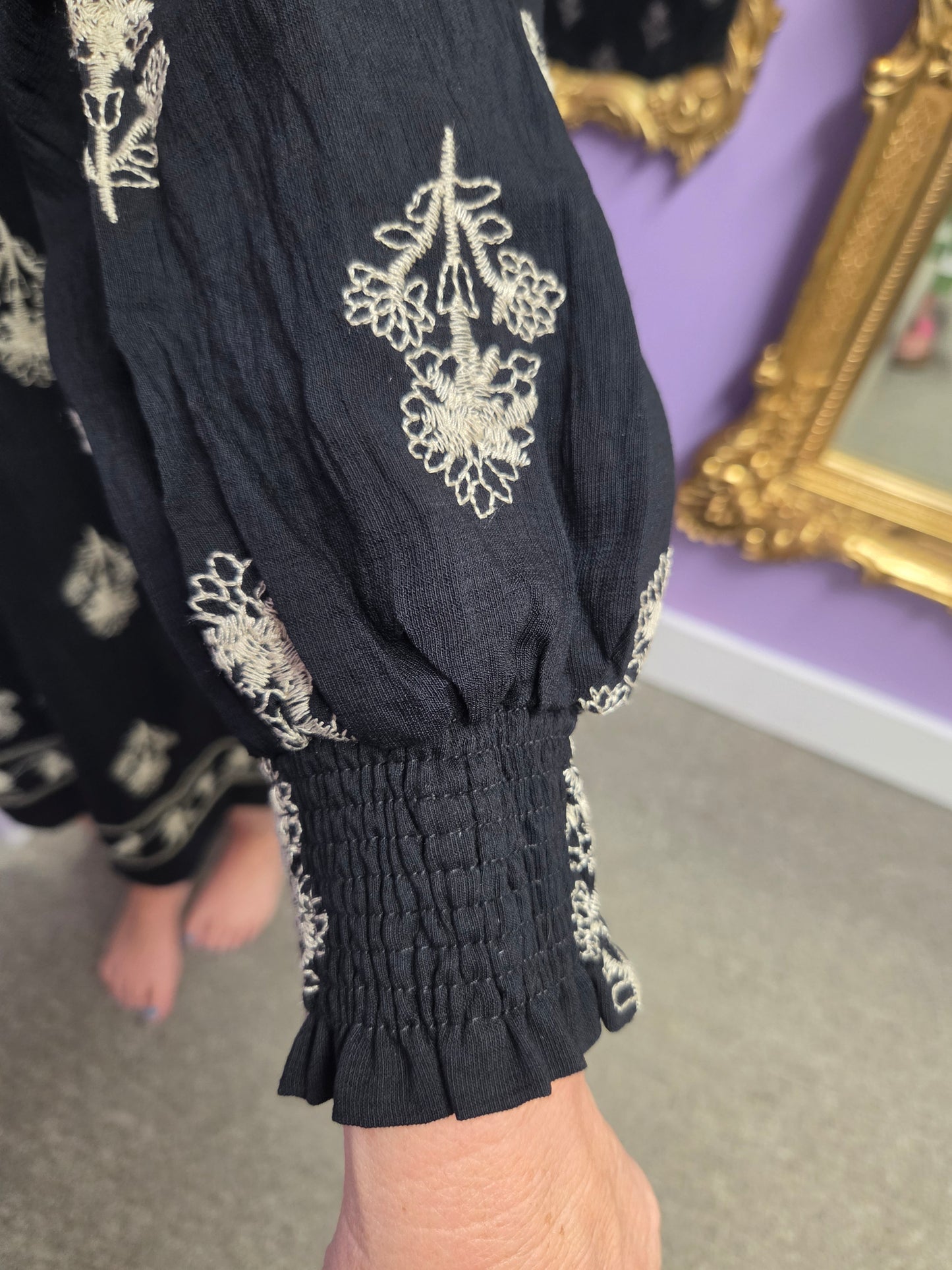 Umgee Embroidered Long Sleeve Mini Dress — Black
