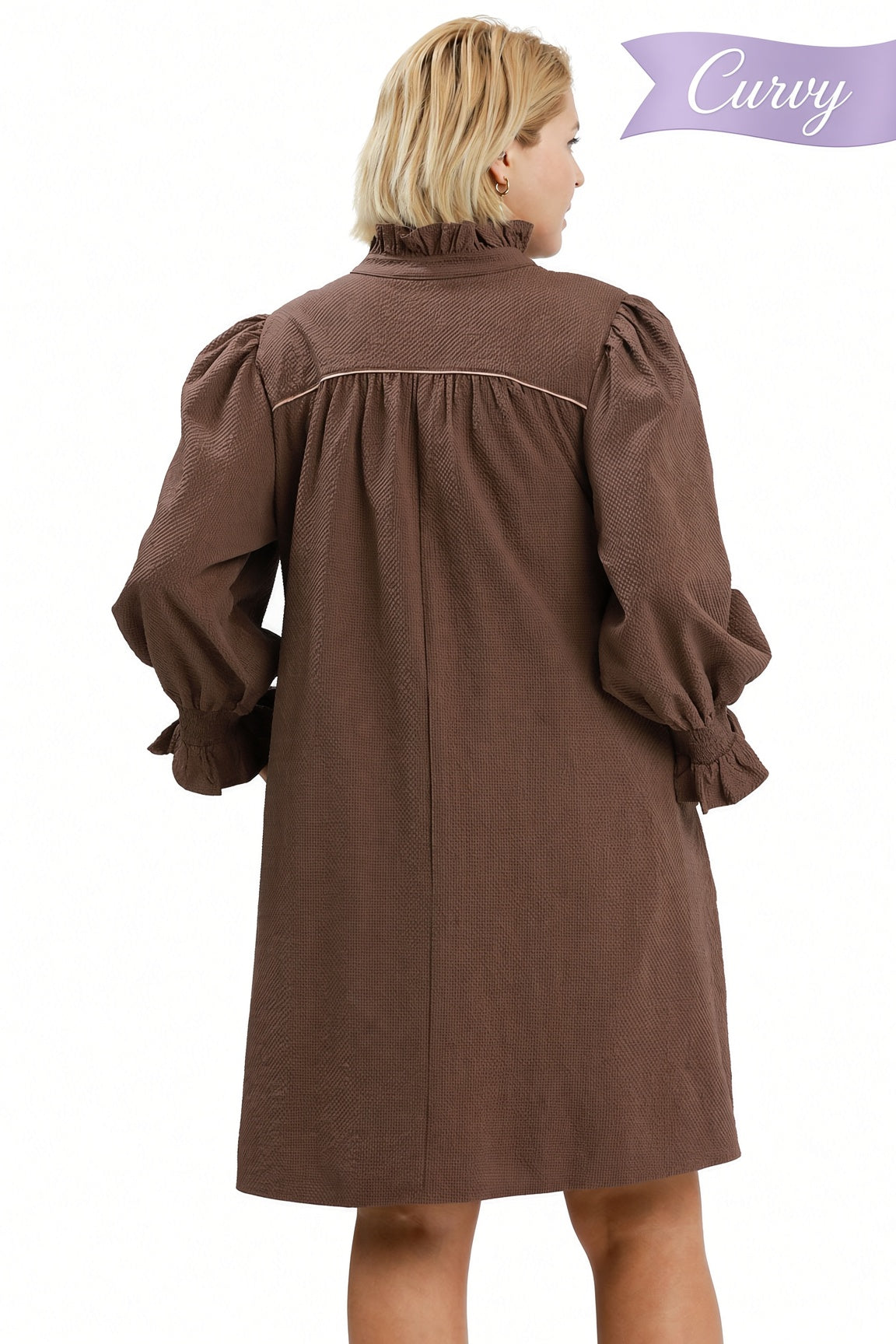 Umgee Plus Textured Long Puff-Sleeve Mini Dress
