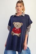 Easel Teddy Bear Oversized Knit Sweater Vest – Blueberry