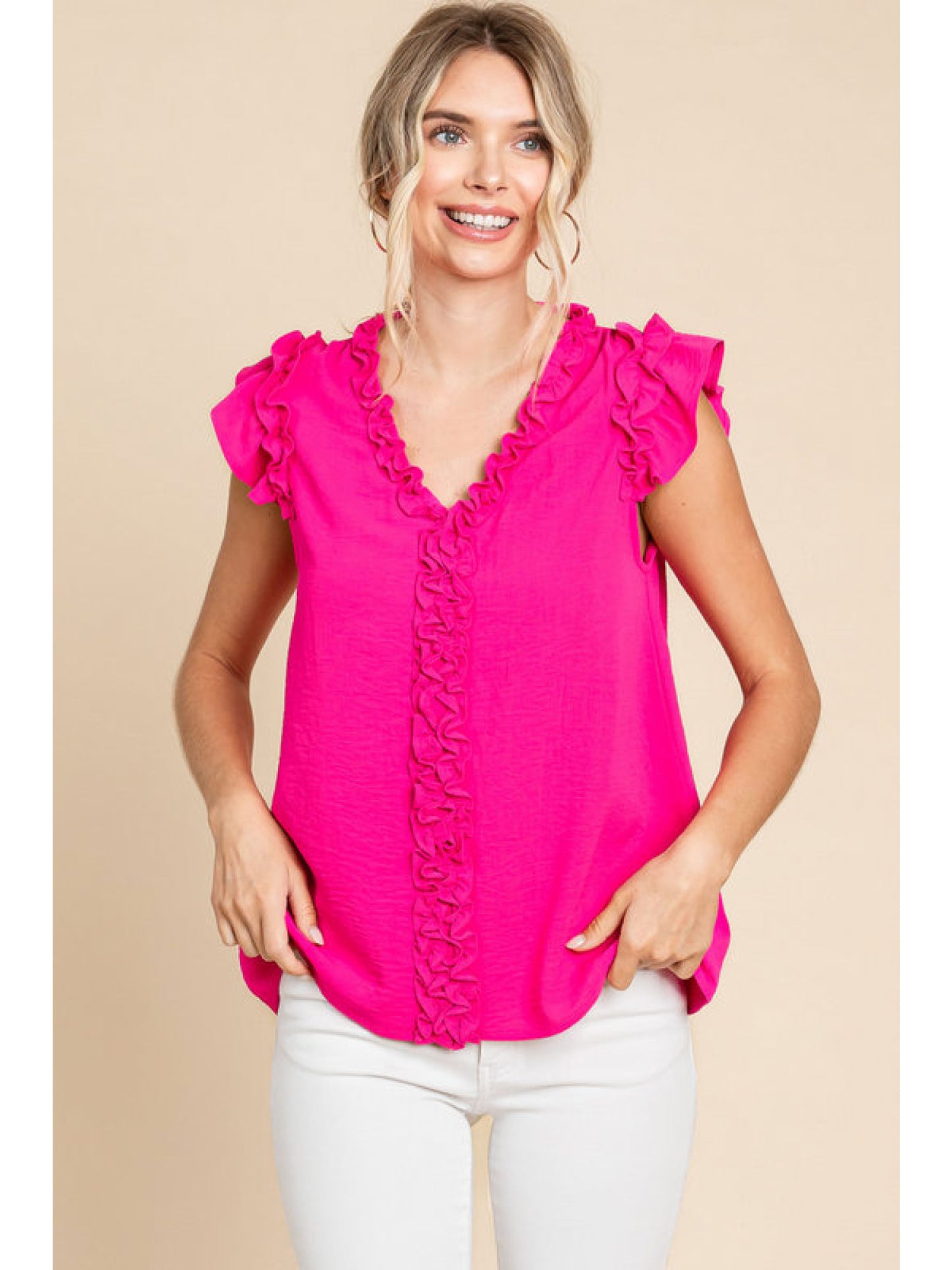 Jodifl Frill Top in Hot Pink