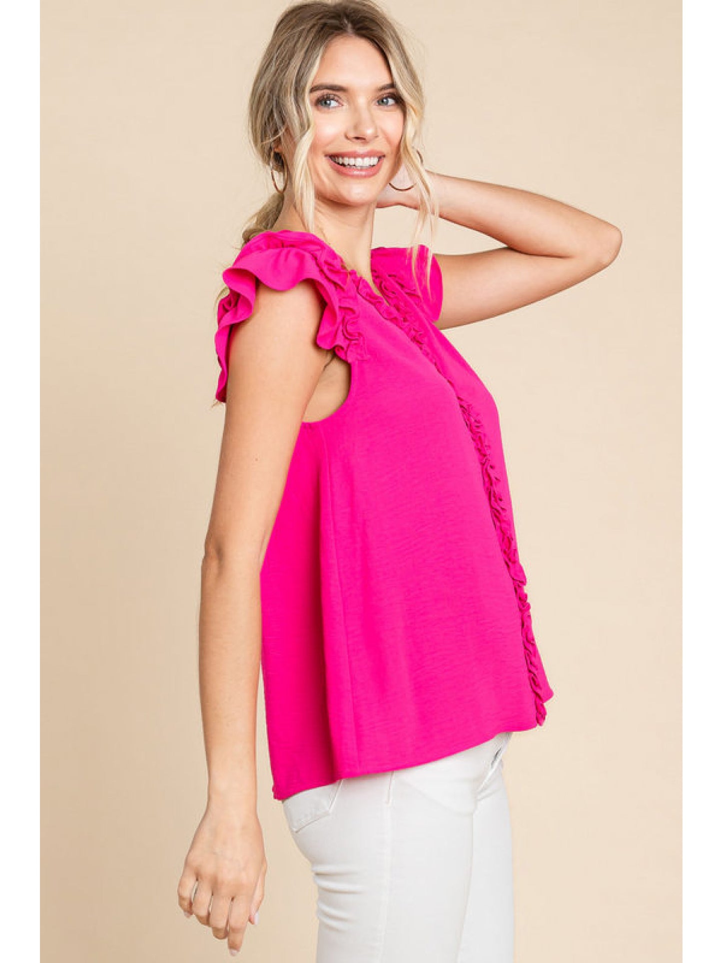 Jodifl Frill Top in Hot Pink