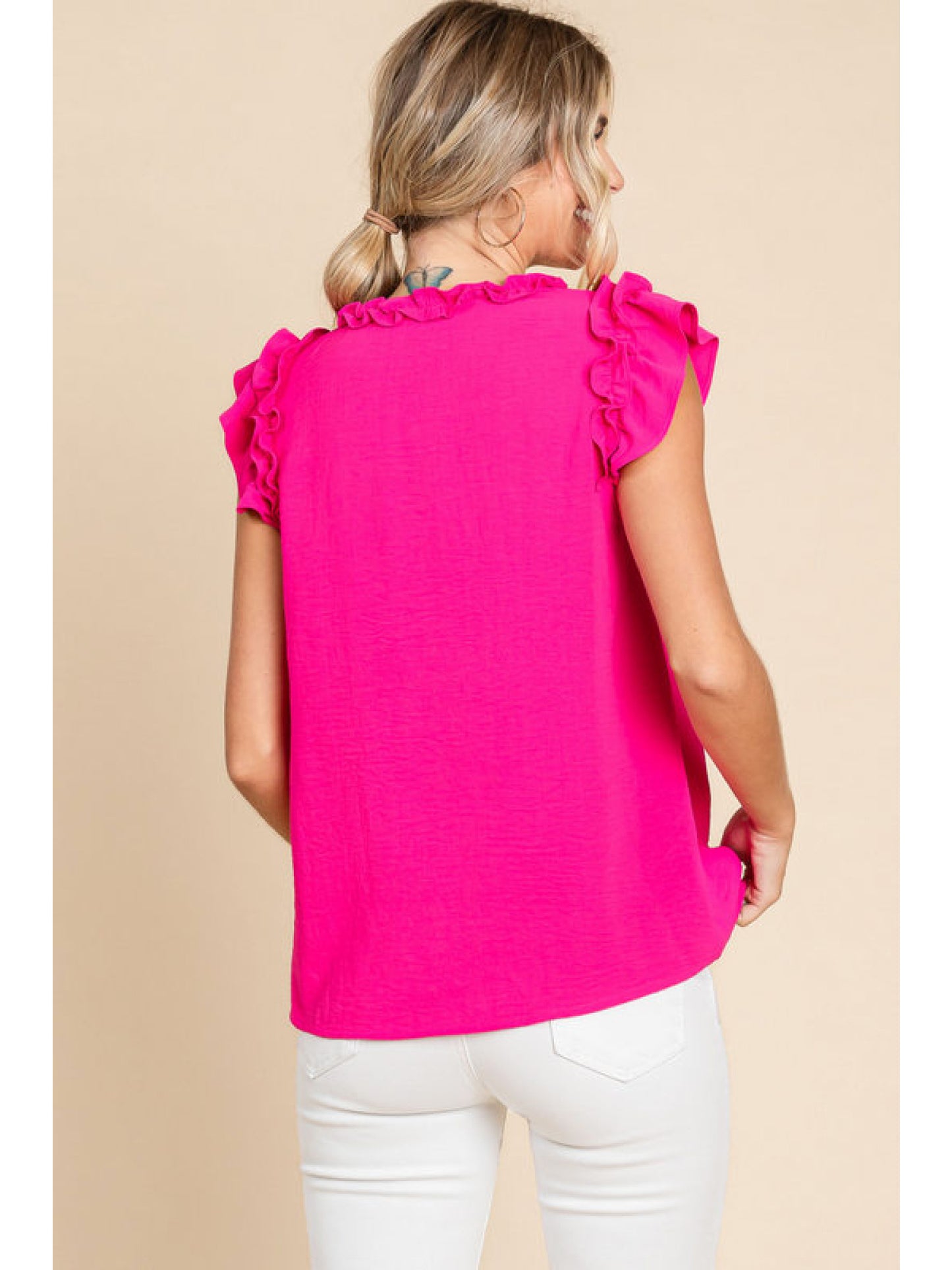 Jodifl Frill Top in Hot Pink