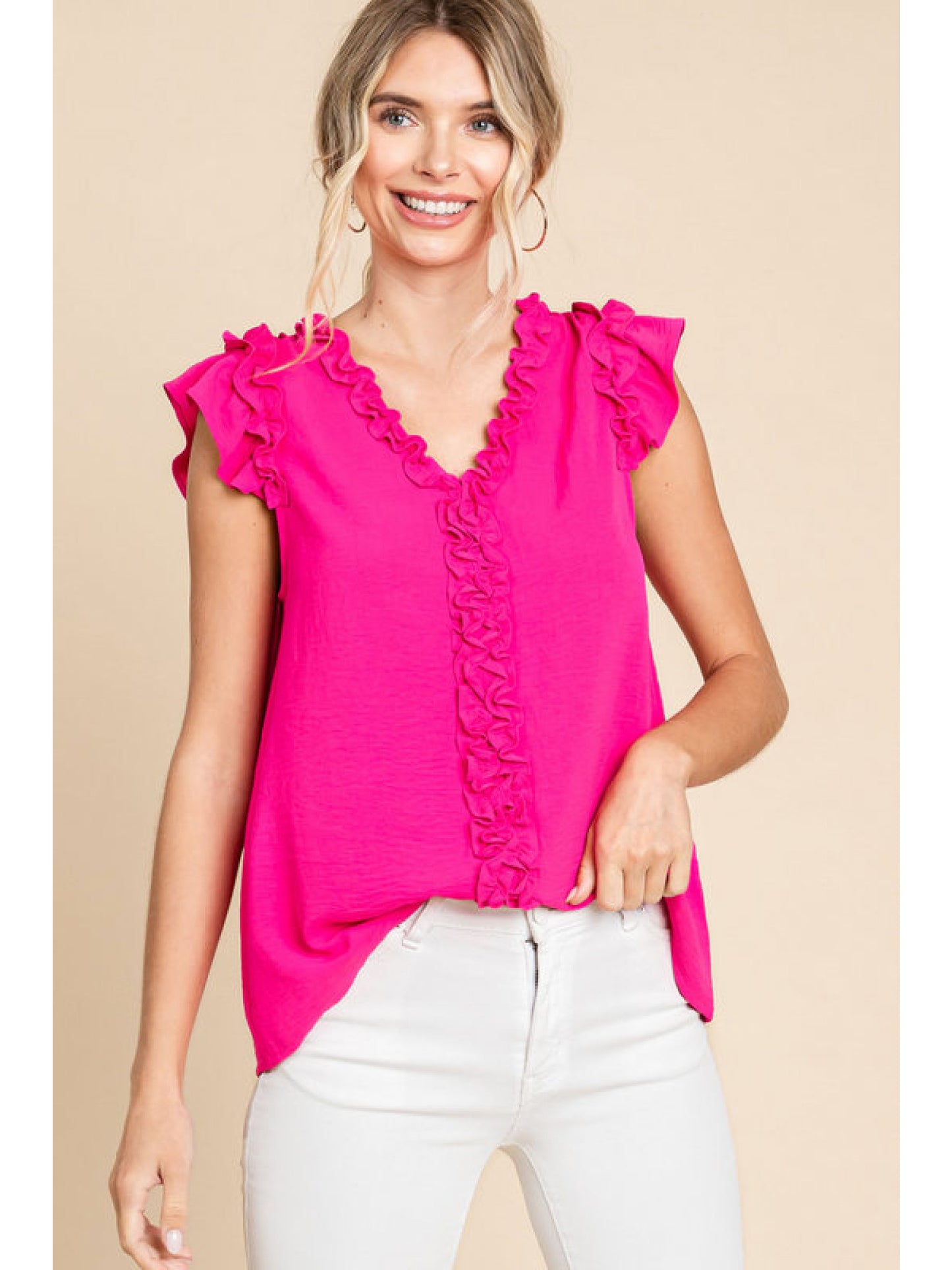 Jodifl Frill Top in Hot Pink