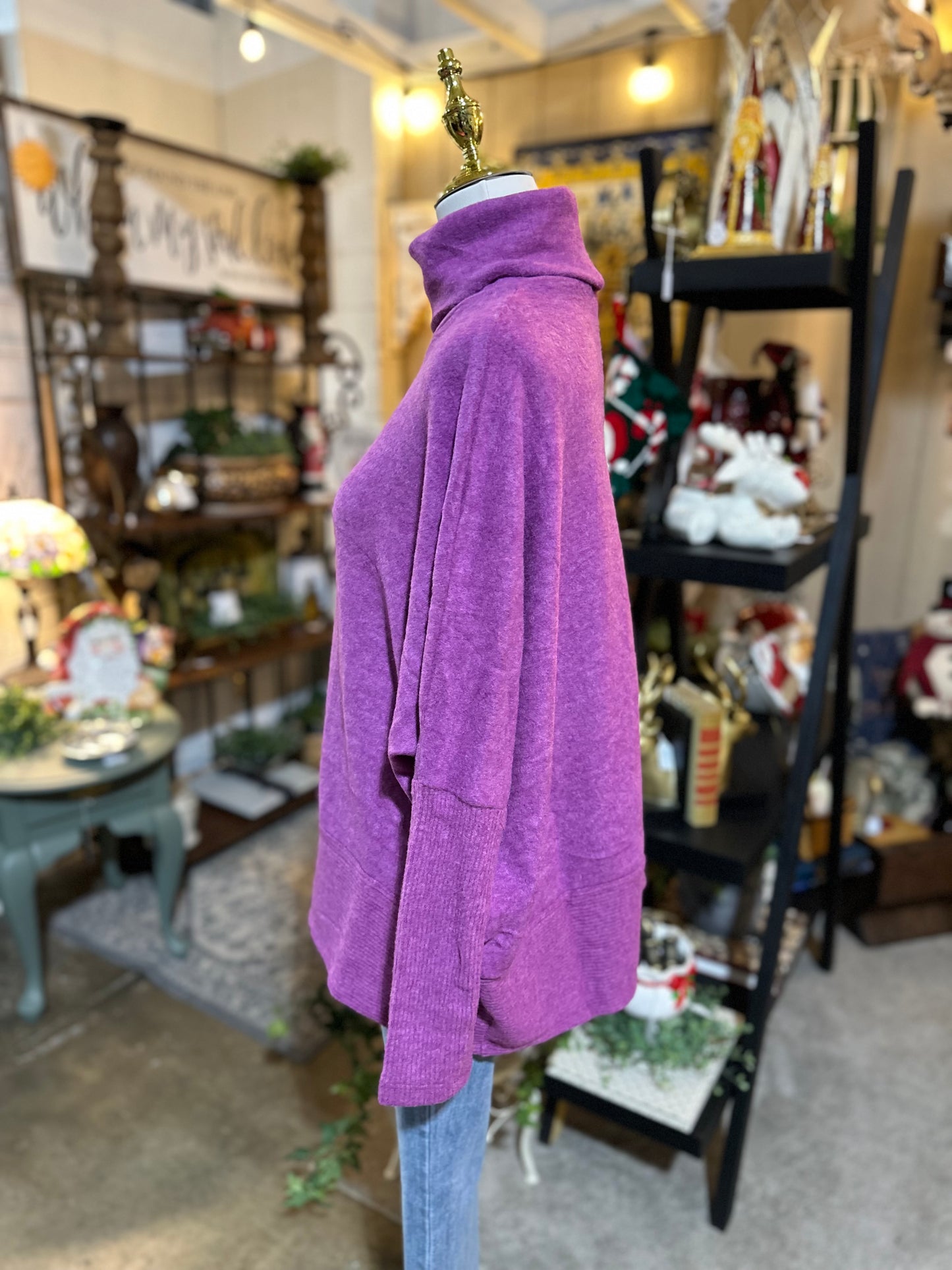 Zenana Hacci Turtleneck Sweater in Light Plum