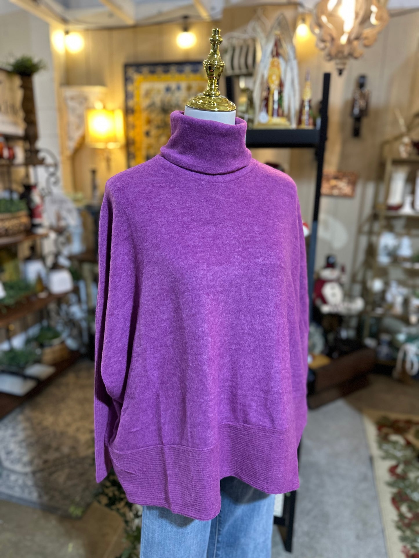 Zenana Hacci Turtleneck Sweater in Light Plum