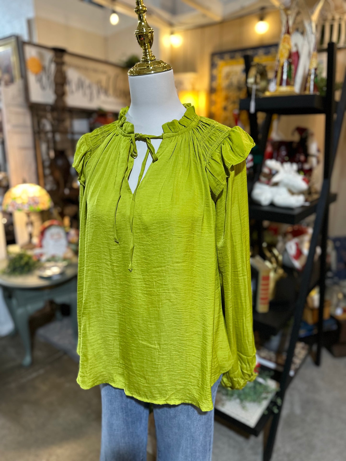 Umgee Satin Chartreuse Top