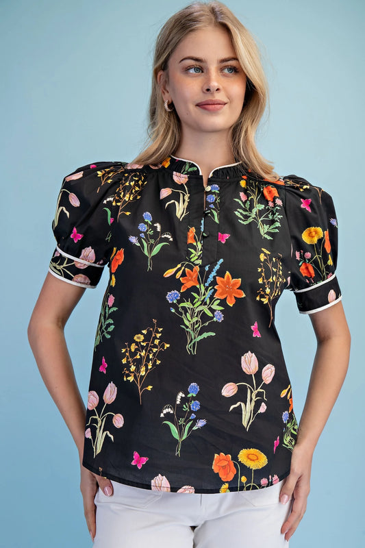 GiGiO Black Floral Blouse