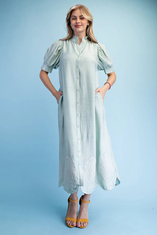 GiGiO Pistachio Embroidered Dress