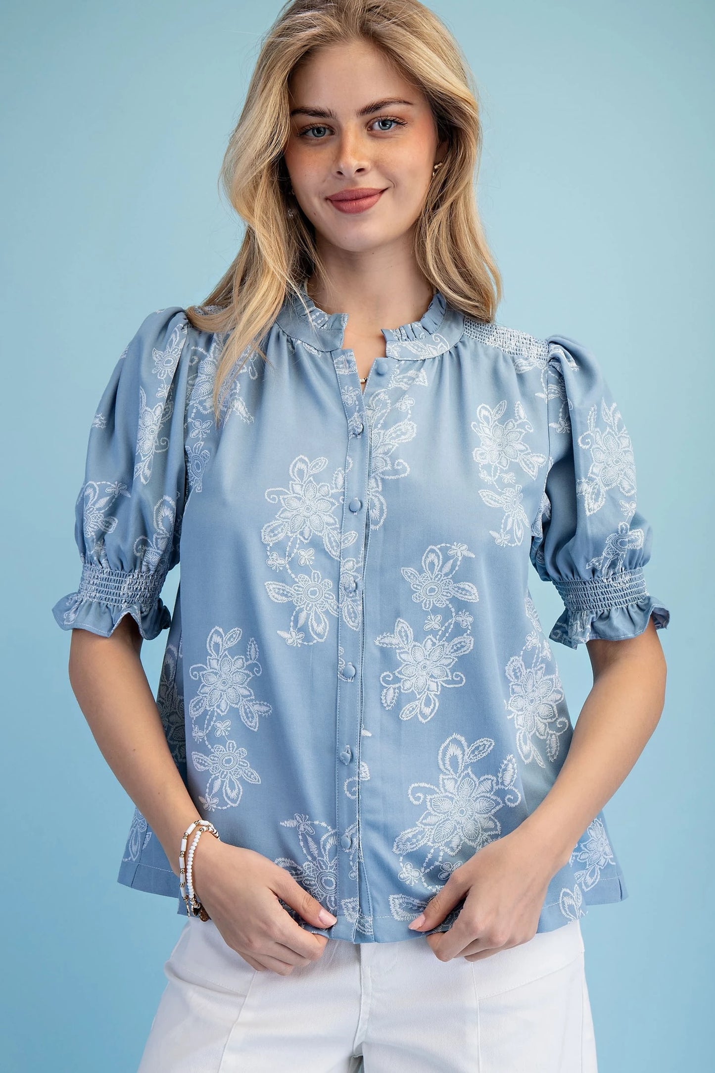 GiGiO Chambray Floral Top